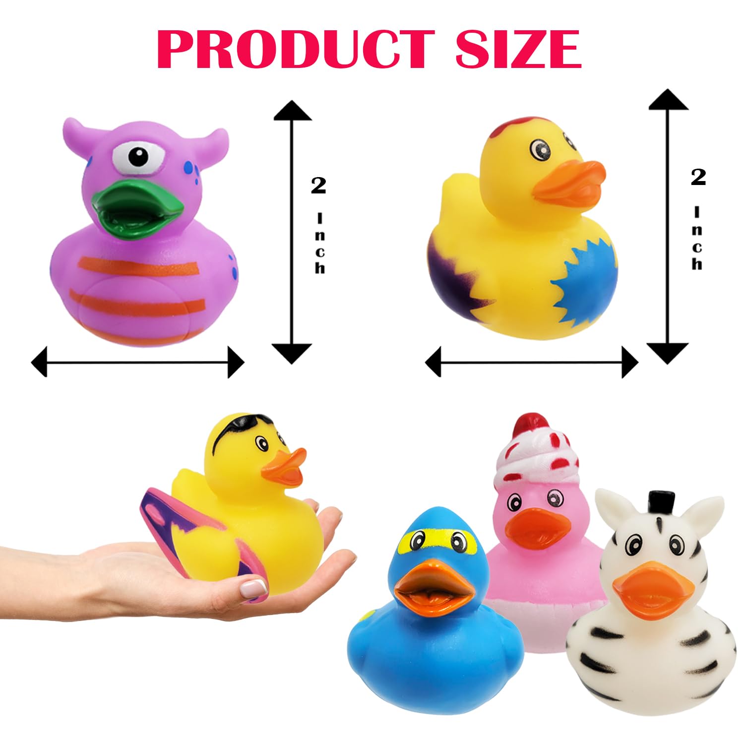 Assortment Rubber Duck Toy Duckies for Kids, Bath Birthday Gifts Baby Showers Classroom Incentives, Summer Beach and Pool Activity, 2" (20-Pack) - Image 3