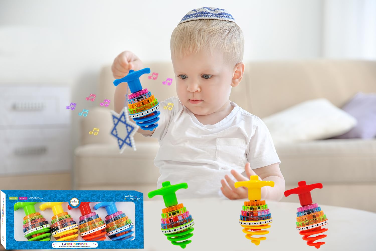 Hanukkah Dreidel Musical Bouncing Light-Up Dreidel Hanukkah Toys, Assorted Colors (1 Pack) - Image 4