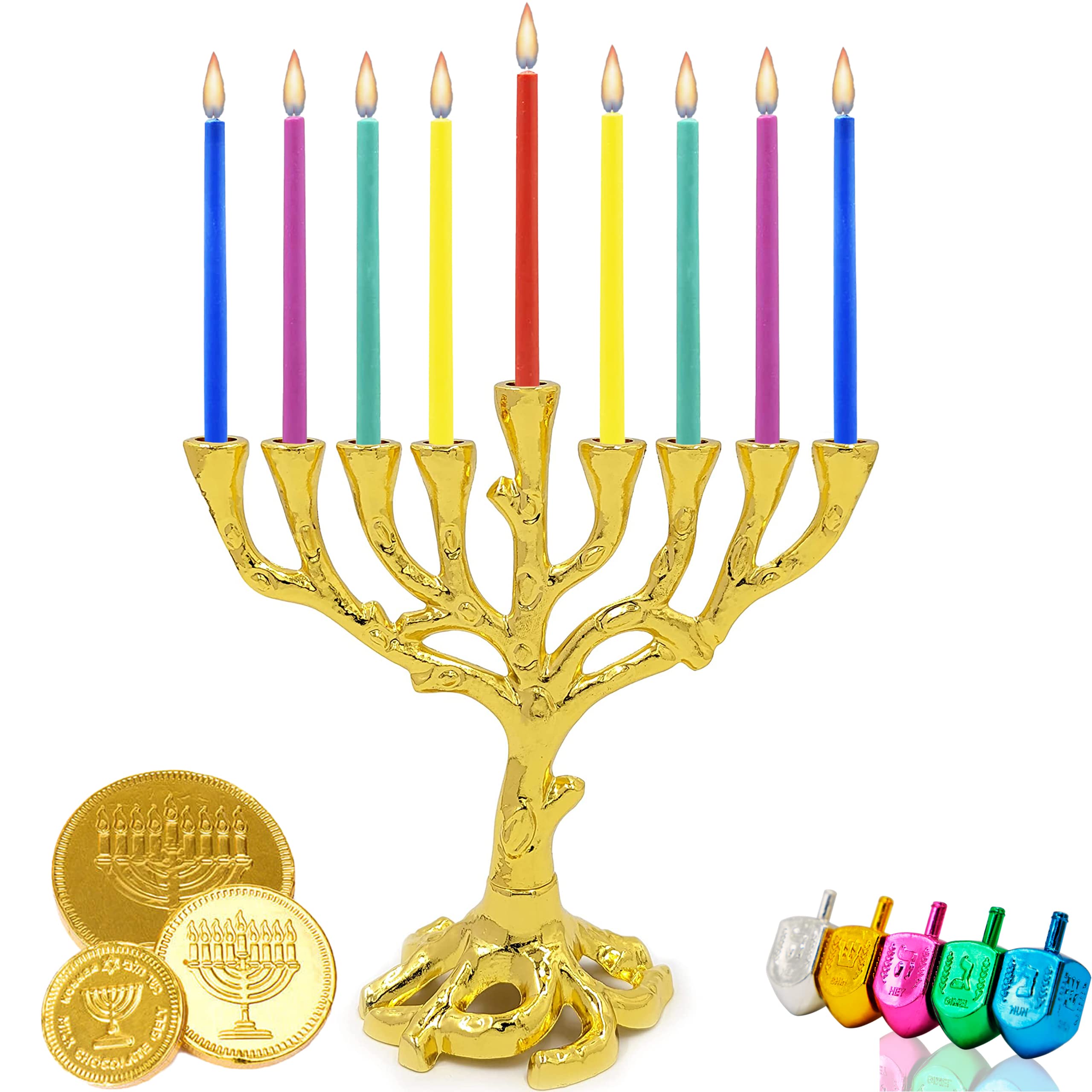 Hanukkah Menorah Tree of Life Mini, Gold Finish for Chanukah, Fits Most Standard Hanukkah Candles - Image 3