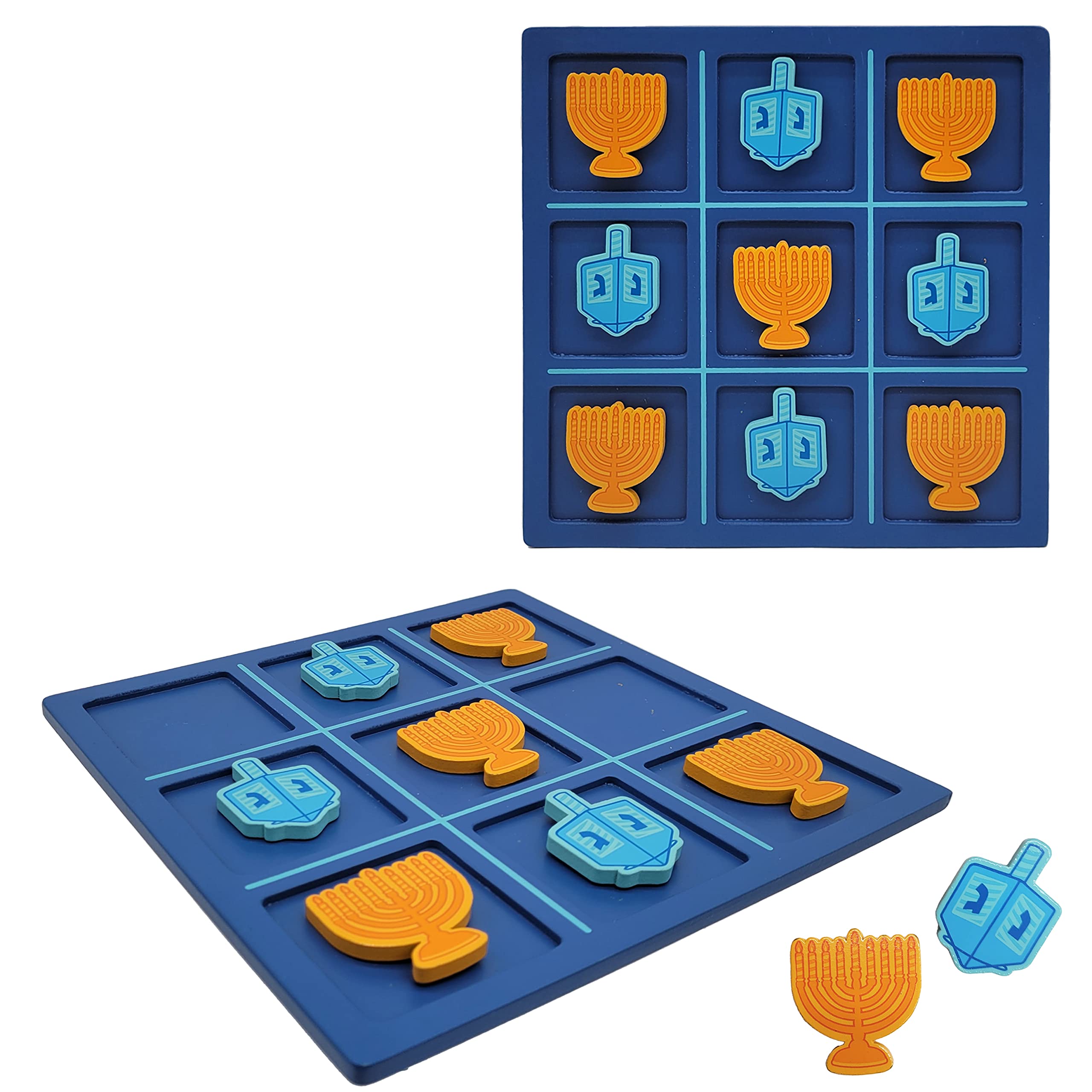 Hanukkah Tic-Tac-Toe Game, 8" x 8" Inch Jewish Board Game Wooden Display Chanukah Gifts for Kids Party Favors Judaism A Perfect Family-Friendly Party Game Fun & Educational Festival of Lights - Image 3