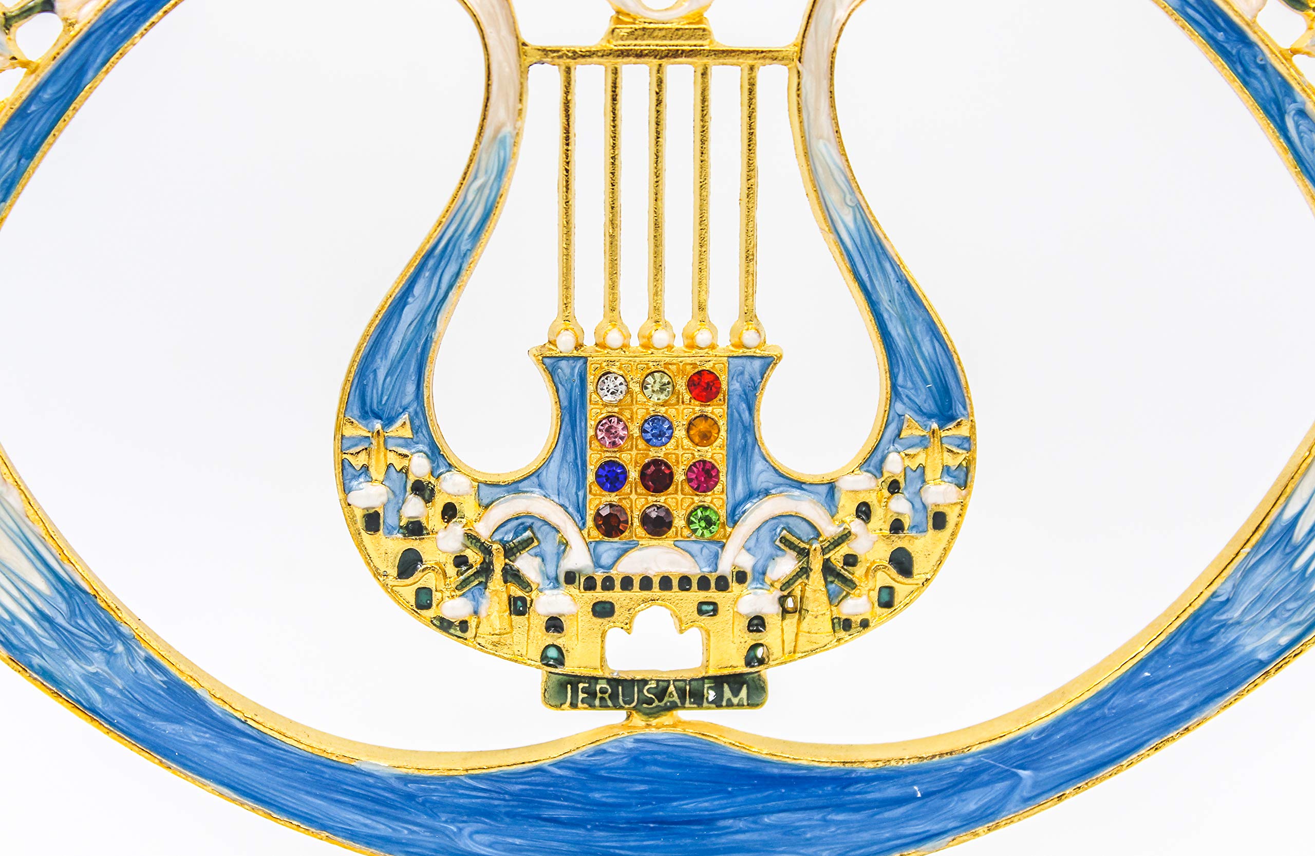 Mosaic Artistic Jeweled Menorah (Hand-Painted Jeweled Mosaic Blue & Gold - Harp)… - Image 4