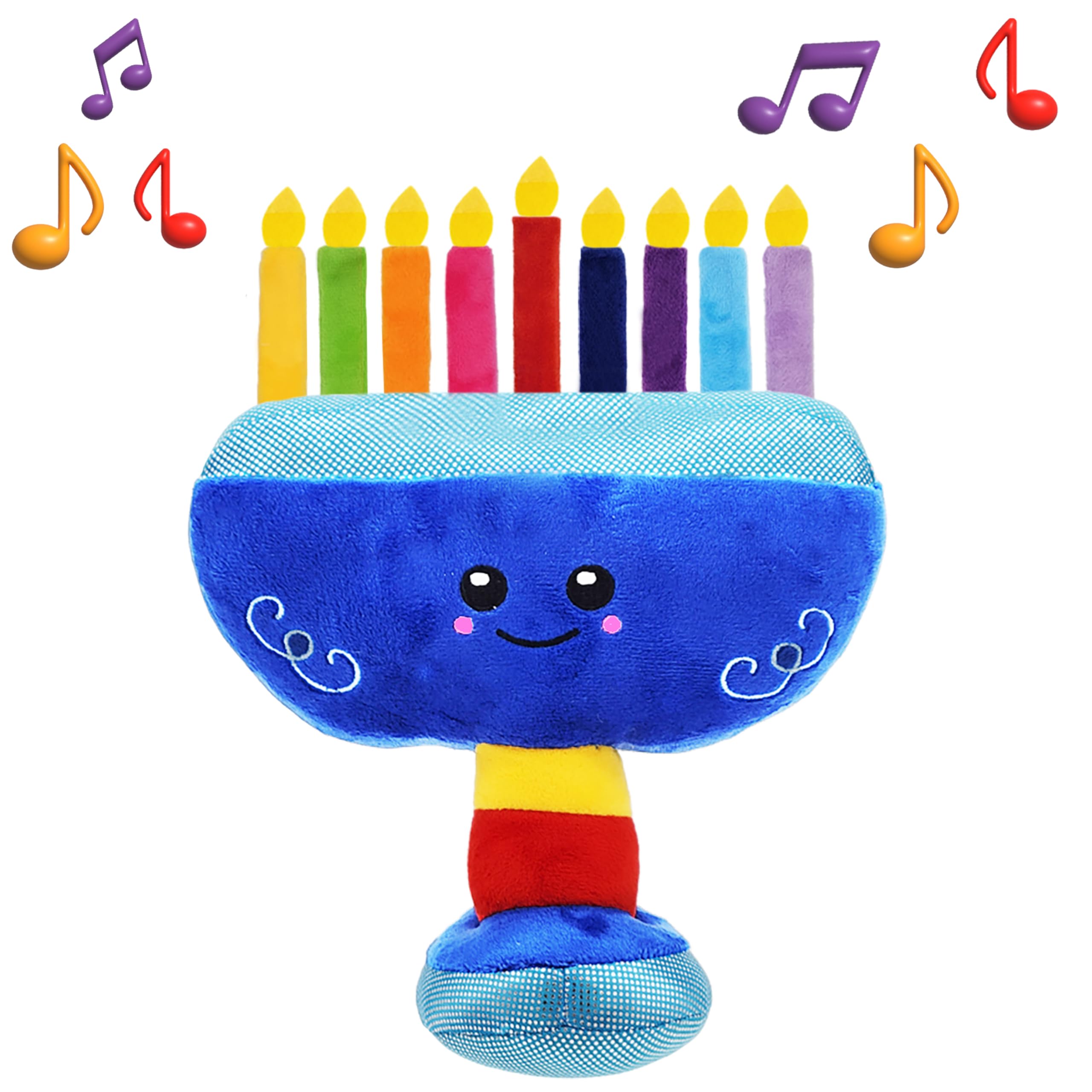 Plush Hanukkah Menorah & Plush Dreidel Toy Musical Menorah Plays 2 Classic Hanukkah Melodies Includes Removable Chanukah Candles & Candle Bag with Rattle Dreidel - Image 3