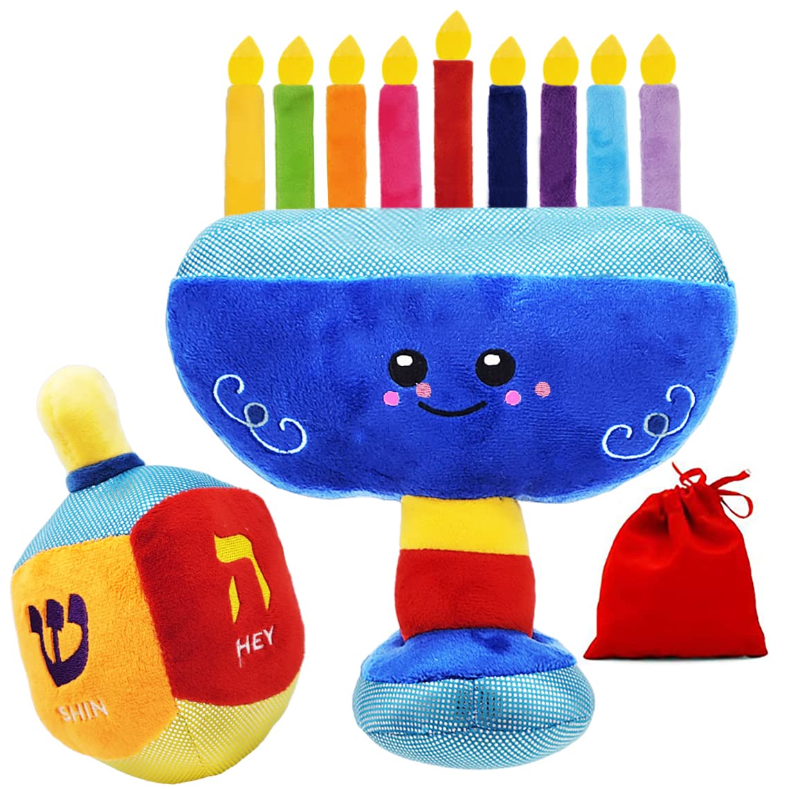 Plush Hanukkah Menorah & Plush Dreidel Toy Musical Menorah Plays 2 Classic Hanukkah Melodies Includes Removable Chanukah Candles & Candle Bag with Rattle Dreidel - Image 7