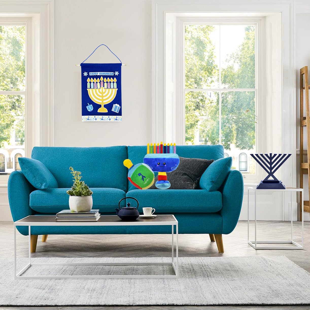 Plush Hanukkah Menorah & Plush Dreidel Toy Musical Menorah Plays 2 Classic Hanukkah Melodies Includes Removable Chanukah Candles & Candle Bag with Rattle Dreidel - Image 8