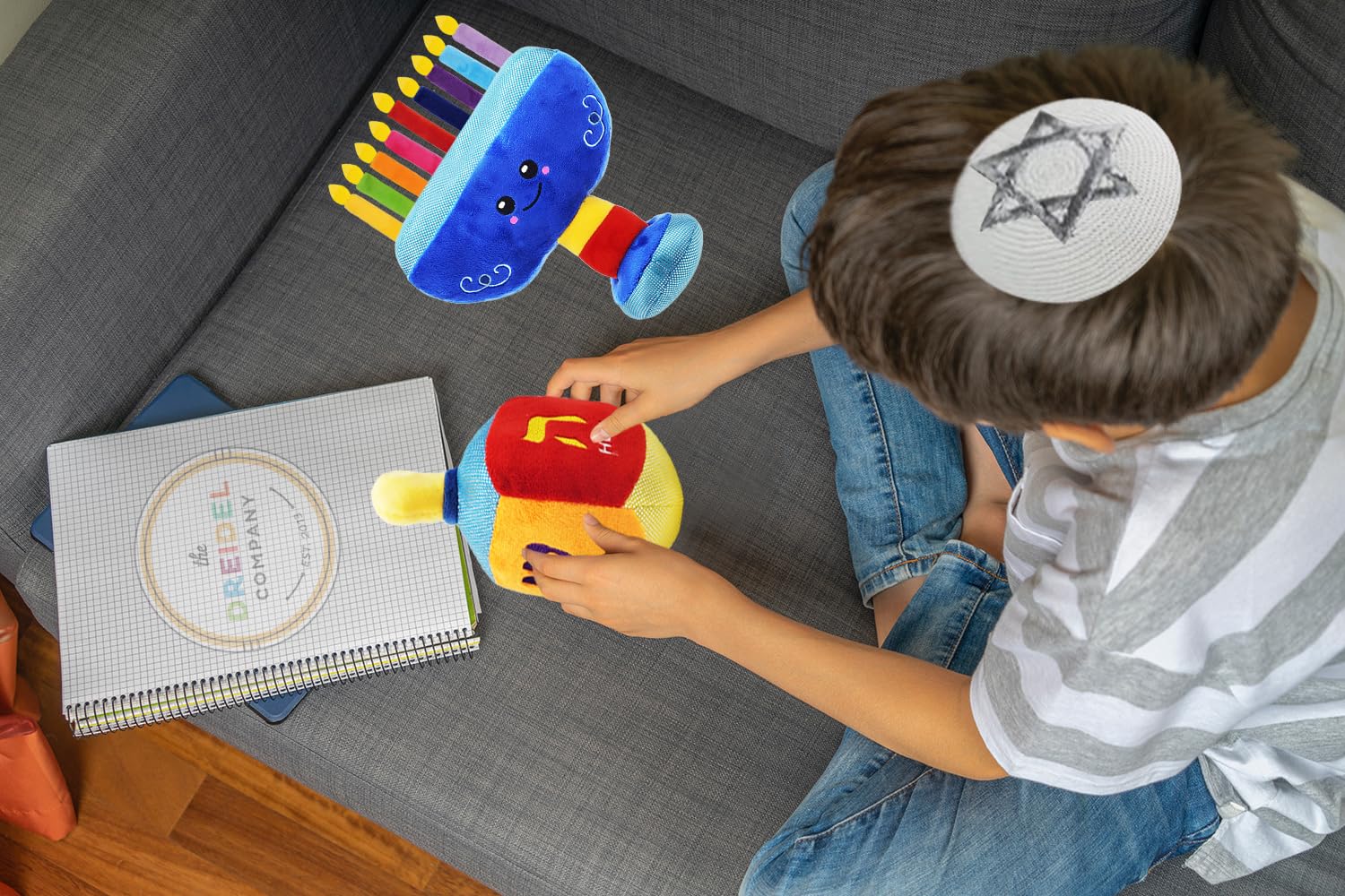 Plush Hanukkah Menorah & Plush Dreidel Toy Musical Menorah Plays 2 Classic Hanukkah Melodies Includes Removable Chanukah Candles & Candle Bag with Rattle Dreidel - Image 9