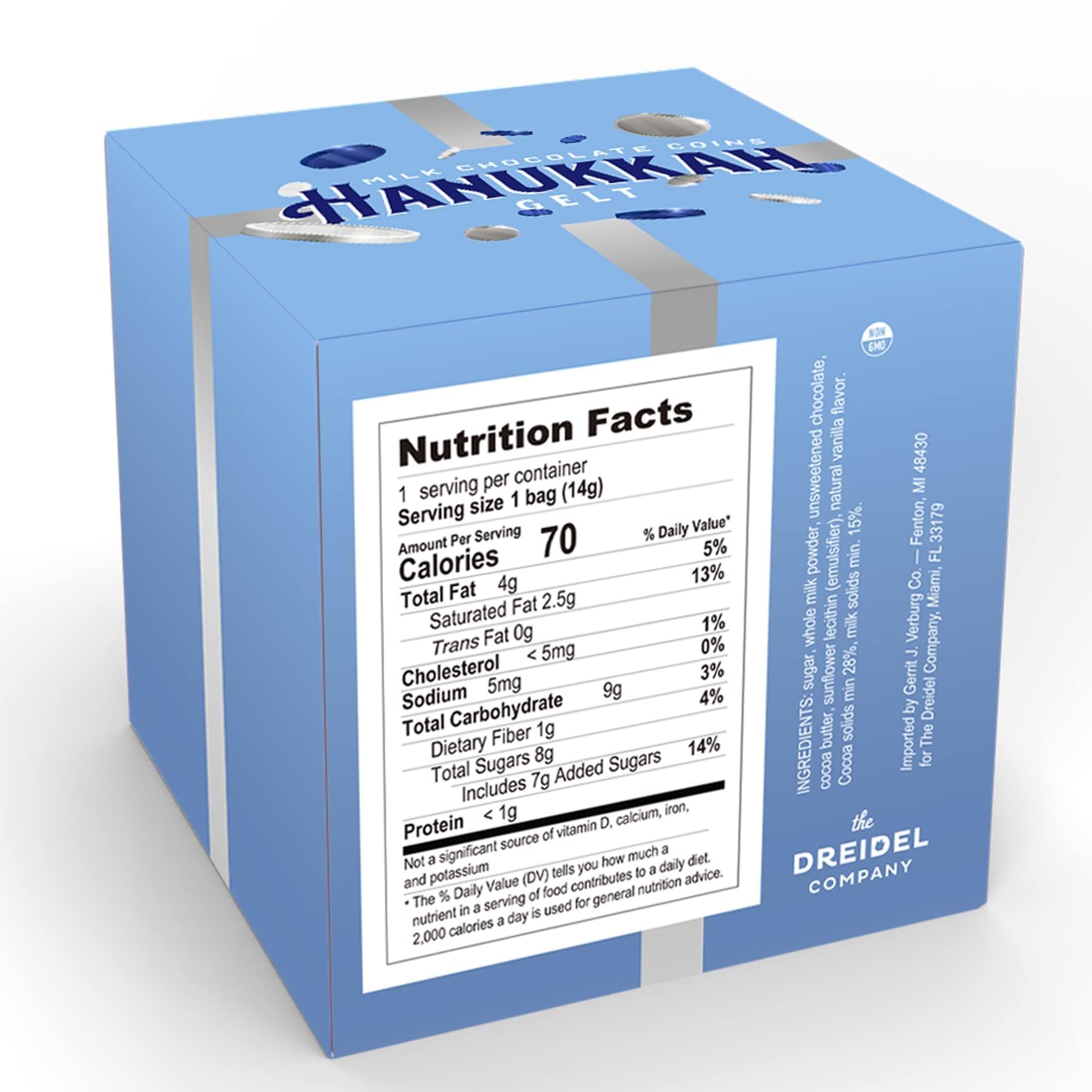 The Dreidel Company 10 Mesh Bags Original Hanukkah Chocolate Gelt Blue & Silver Coins in Mesh Bags, Made with Premium Belgian Milk Chocolate, Gluten Free, Non-GMO, Kosher Certified Dairy - Image 8