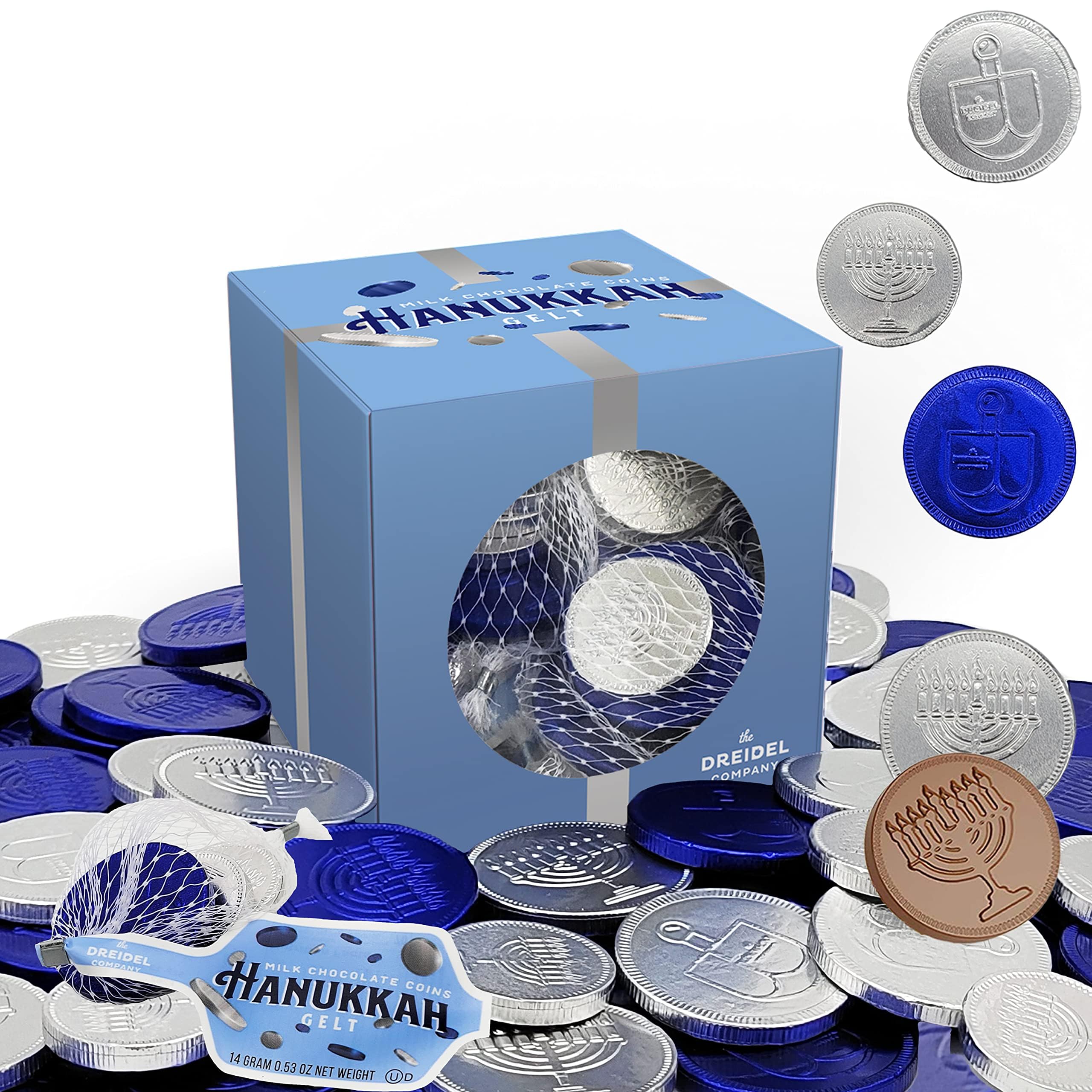 The Dreidel Company 10 Mesh Bags Original Hanukkah Chocolate Gelt Blue & Silver Coins in Mesh Bags, Made with Premium Belgian Milk Chocolate, Gluten Free, Non-GMO, Kosher Certified Dairy - Image 9