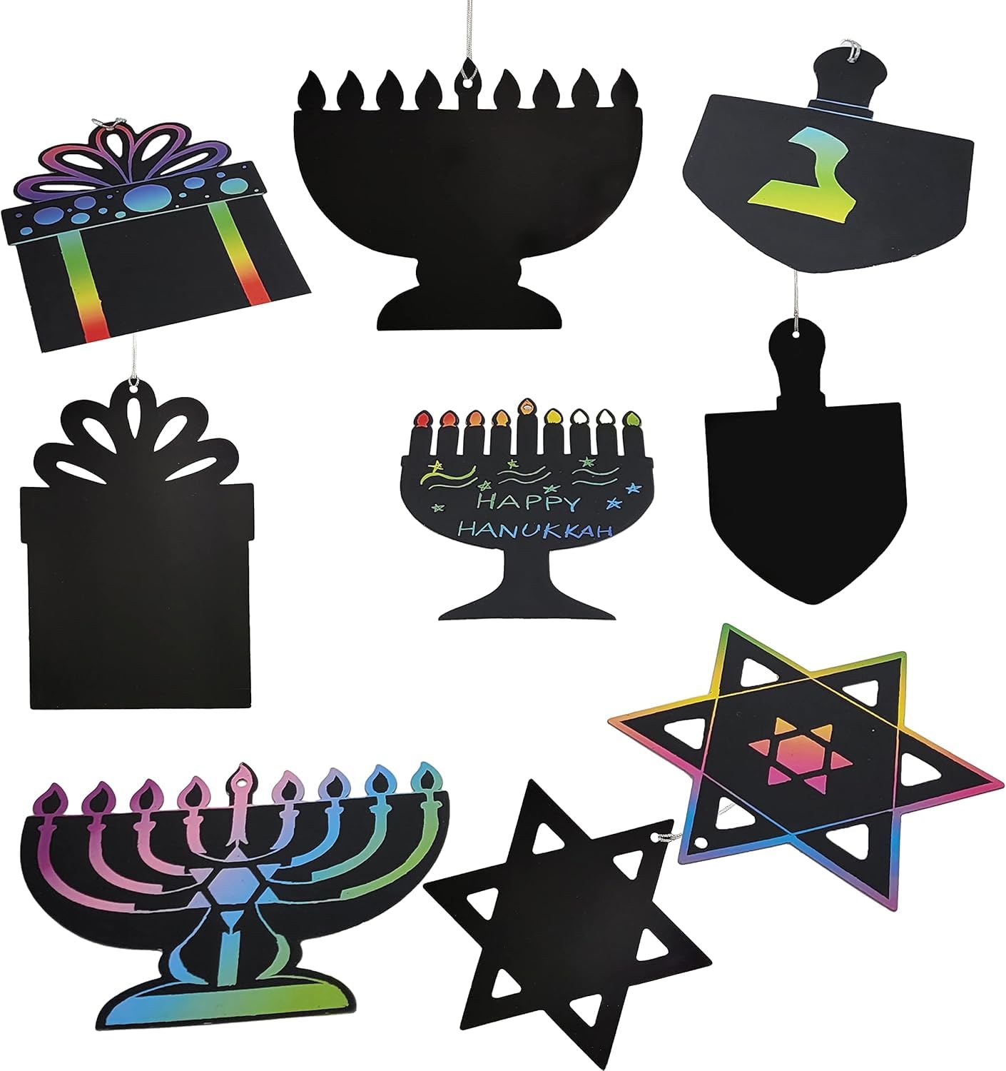 The Dreidel Company 48-Pack Hanukkah Scratch Art Cards Assorted Designs, Magic Drawing Coloring Sheet Set for Kids Gifts Home Activities School Decor - Image 3