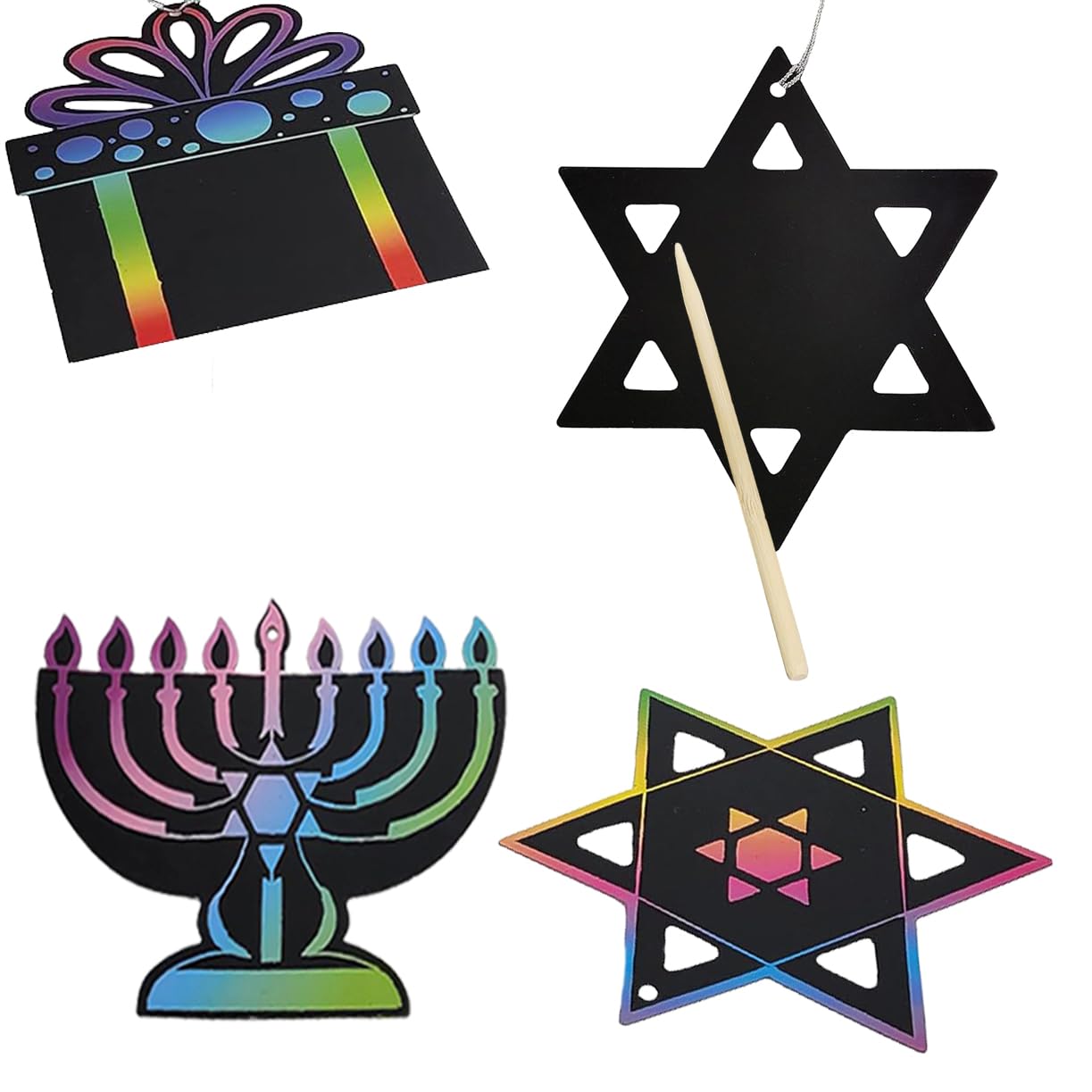 The Dreidel Company 48-Pack Hanukkah Scratch Art Cards Assorted Designs, Magic Drawing Coloring Sheet Set for Kids Gifts Home Activities School Decor - Image 6