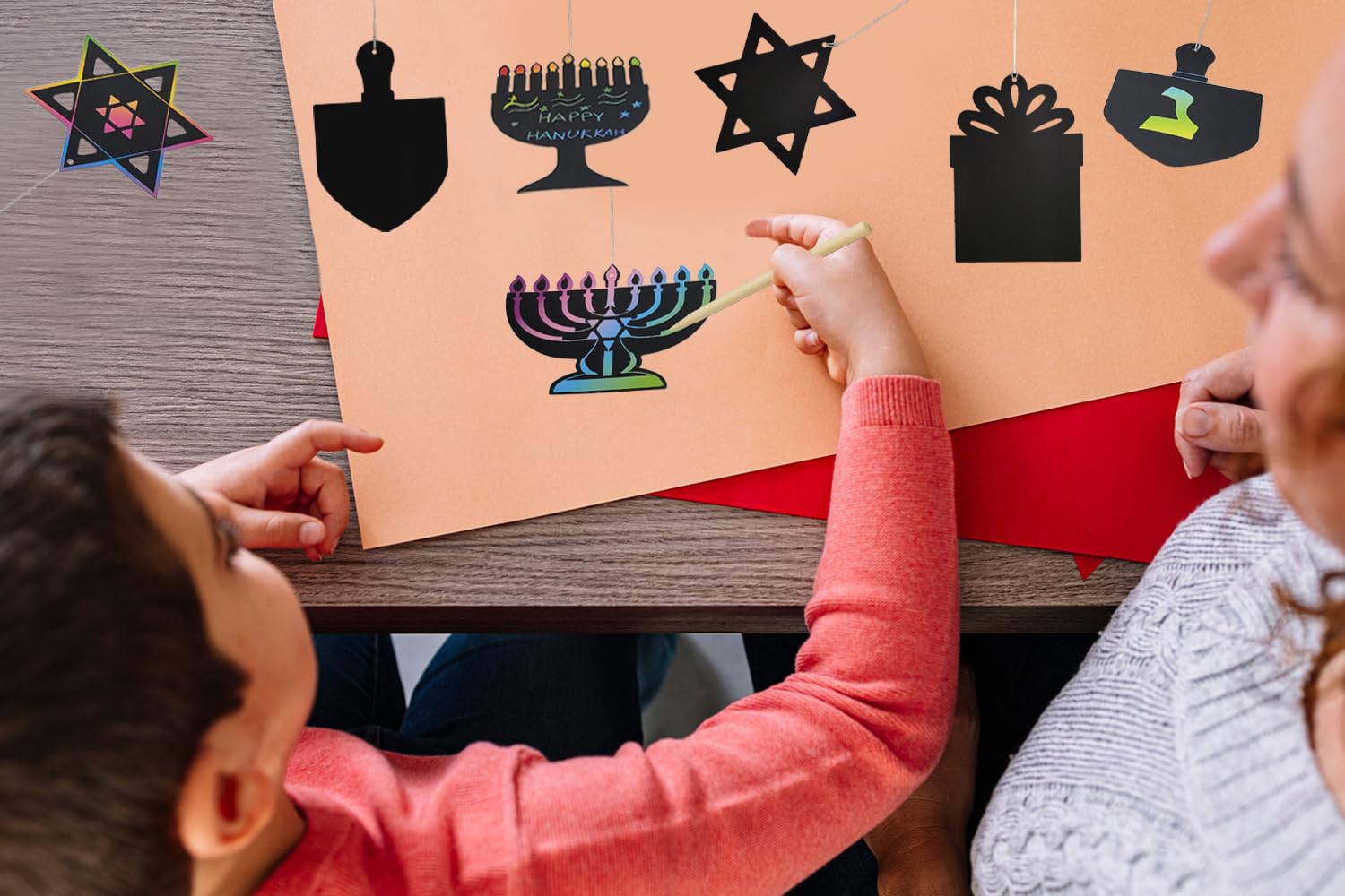 The Dreidel Company 48-Pack Hanukkah Scratch Art Cards Assorted Designs, Magic Drawing Coloring Sheet Set for Kids Gifts Home Activities School Decor - Image 7