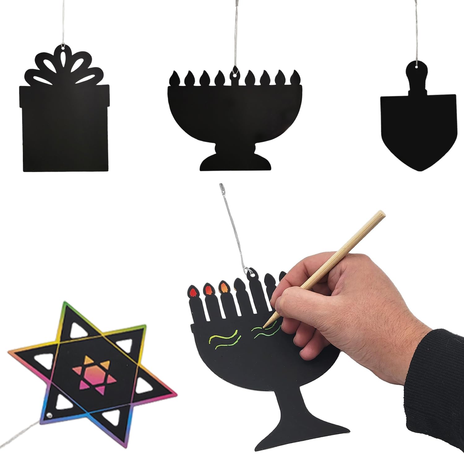 The Dreidel Company 48-Pack Hanukkah Scratch Art Cards Assorted Designs, Magic Drawing Coloring Sheet Set for Kids Gifts Home Activities School Decor - Image 8