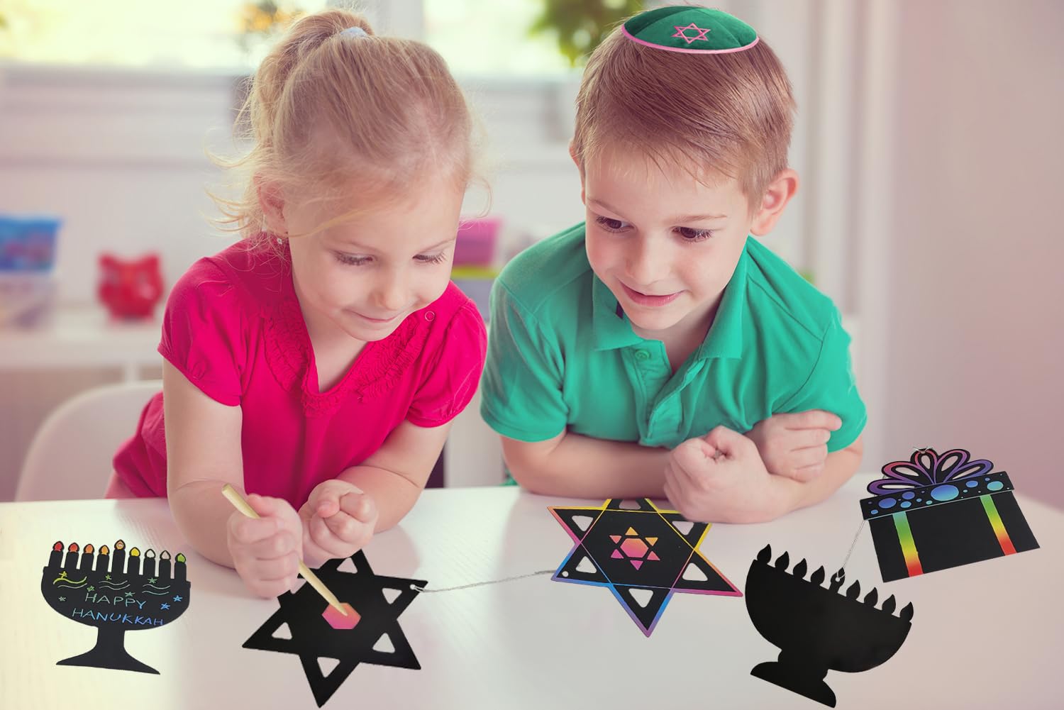 The Dreidel Company 48-Pack Hanukkah Scratch Art Cards Assorted Designs, Magic Drawing Coloring Sheet Set for Kids Gifts Home Activities School Decor - Image 9