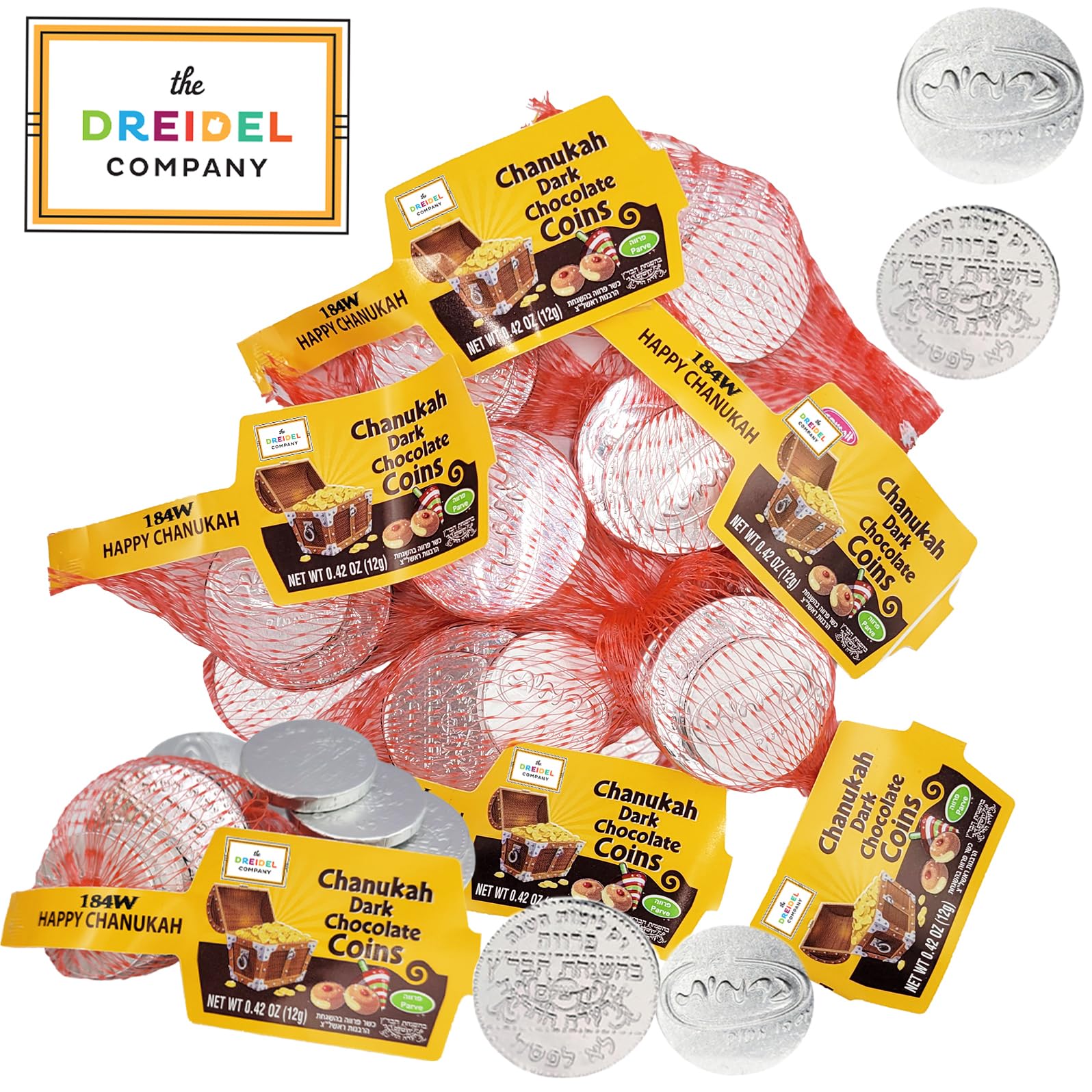 The Dreidel Company 6-Pack Mesh Bags Chocolate Coins, Dairy Free, Dark Chocolate, Made in Israel, Kosher Parve Certified - Image 4