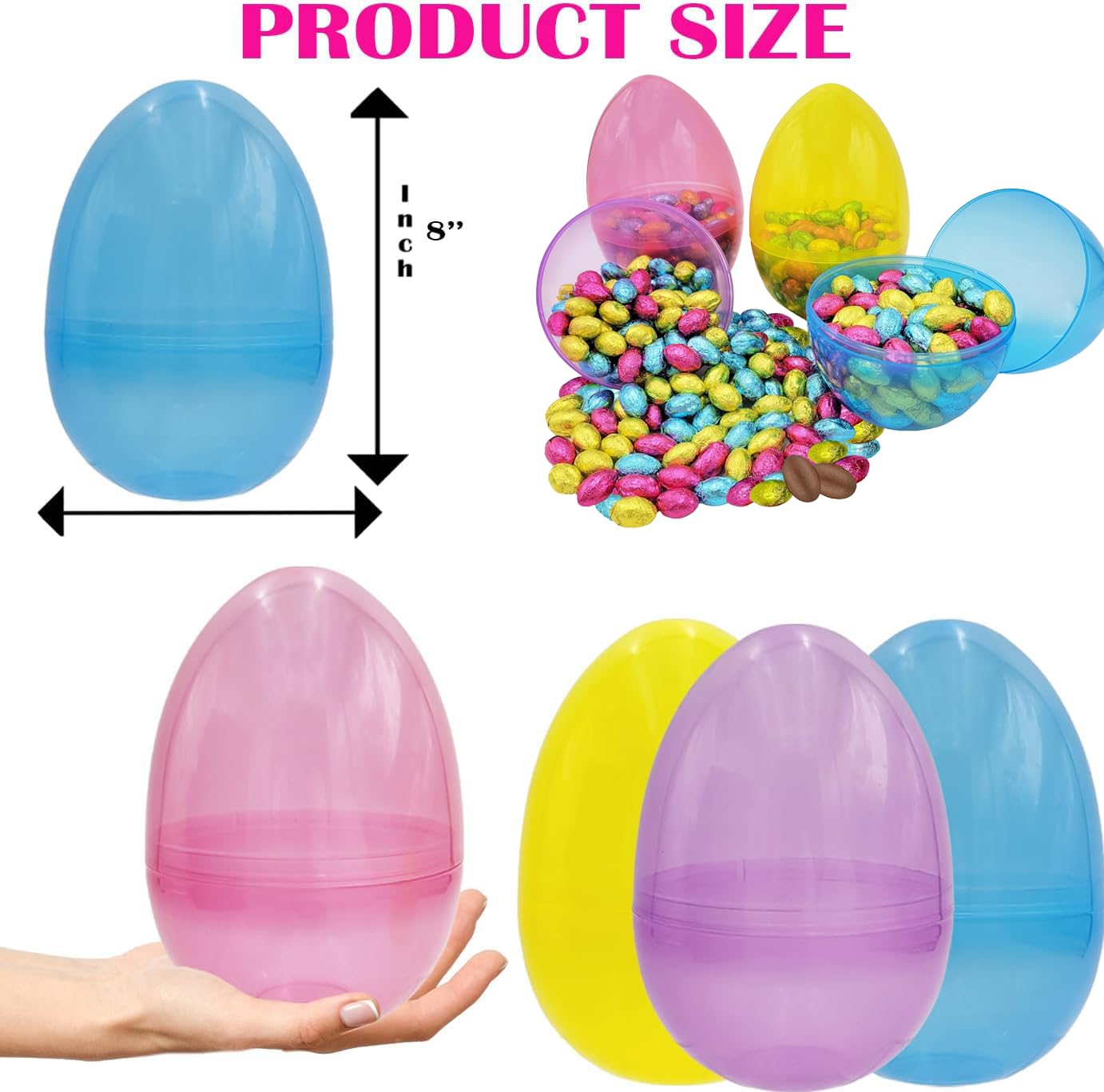The Dreidel Company 8 Inch Massive Translucent Easter Eggs (2 Pack) Colorful Bright Plastic Easter Eggs, Perfect For Easter Egg Hunt, Surprise Egg, Easter Hunt, 8" Giant Fillable Eggs (2-Pack) - Image 3