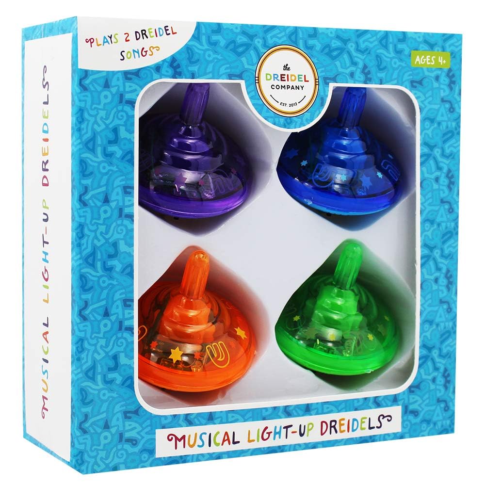 The Dreidel Company Four Hanukkah Musical Light-Up Dreidel Spinning Tops Set, Plays 2 Classic Hanukkah Songs, Assorted Colors (4-Pack) - Image 6