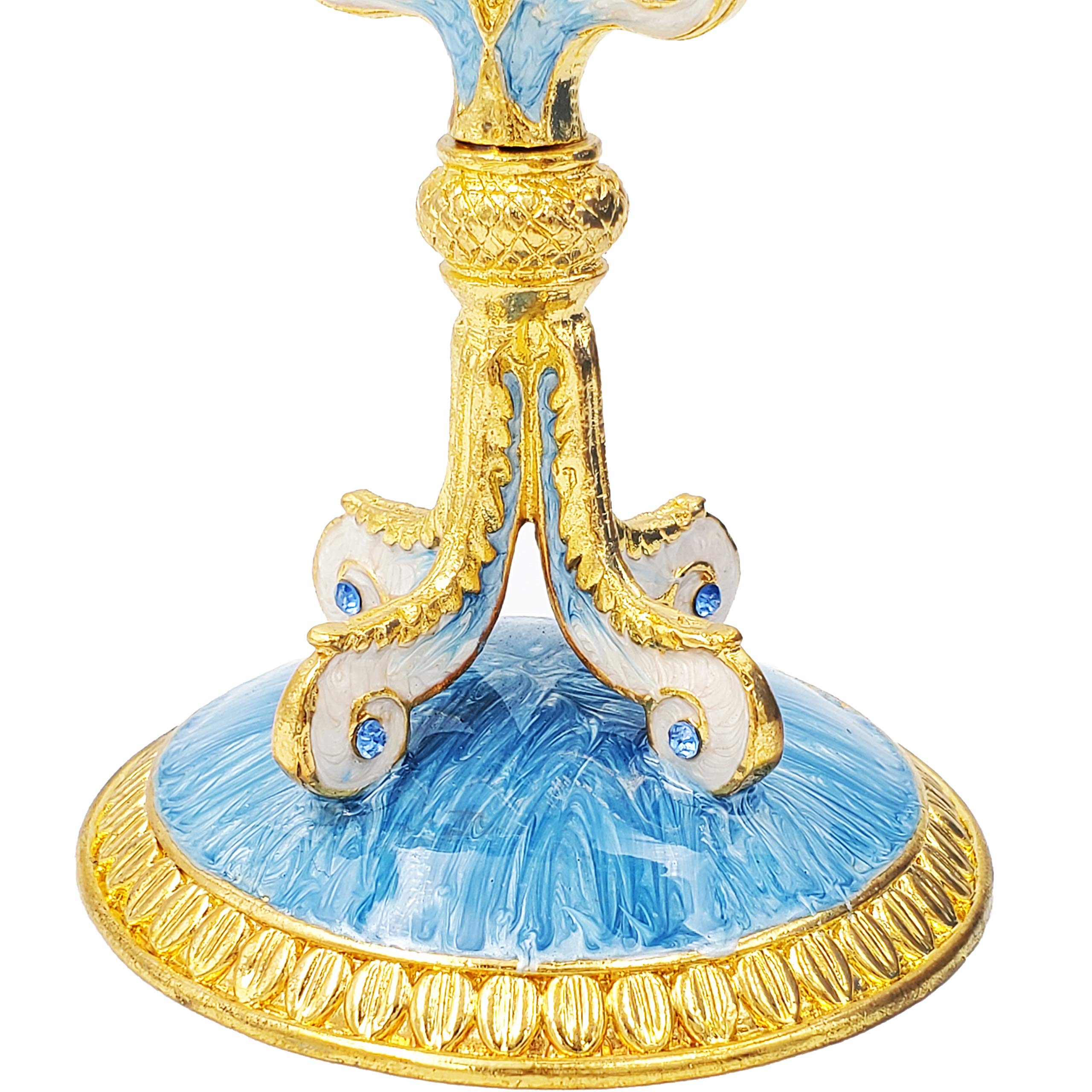 The Dreidel Company Hand-Painted Enamel Metal Menorah with Blue, White, Gold and Green Jeweled Accents, 6" Inches - Image 4