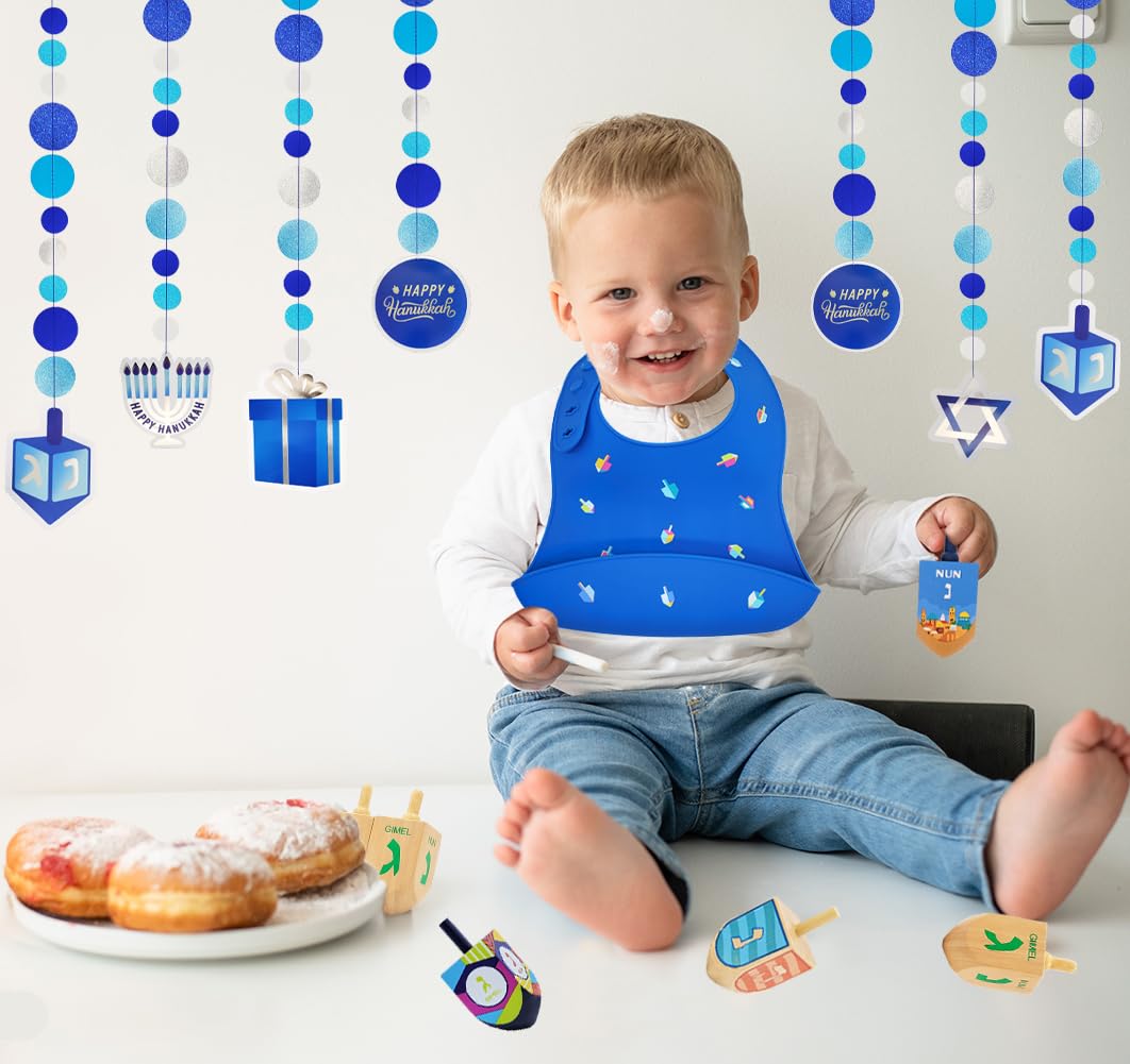 The Dreidel Company Hanukkah Baby Bib Silicone, Cute Baby Bibs for Babies & Toddlers, Unisex, Non Messy - Image 3