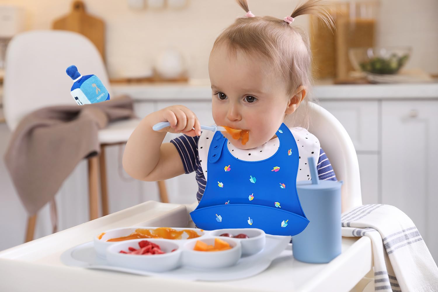 The Dreidel Company Hanukkah Baby Bib Silicone, Cute Baby Bibs for Babies & Toddlers, Unisex, Non Messy - Image 6