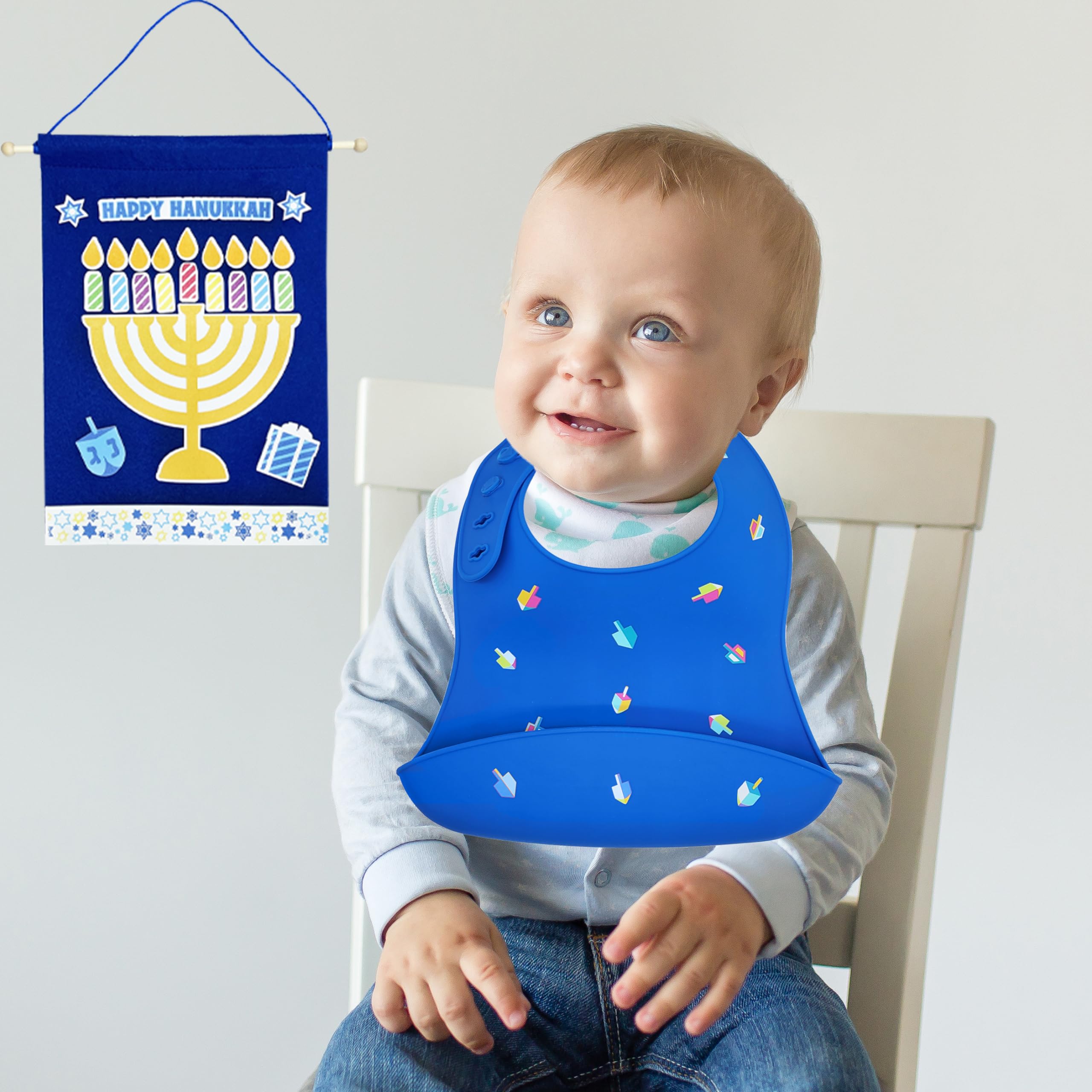 The Dreidel Company Hanukkah Baby Bib Silicone, Cute Baby Bibs for Babies & Toddlers, Unisex, Non Messy - Image 8