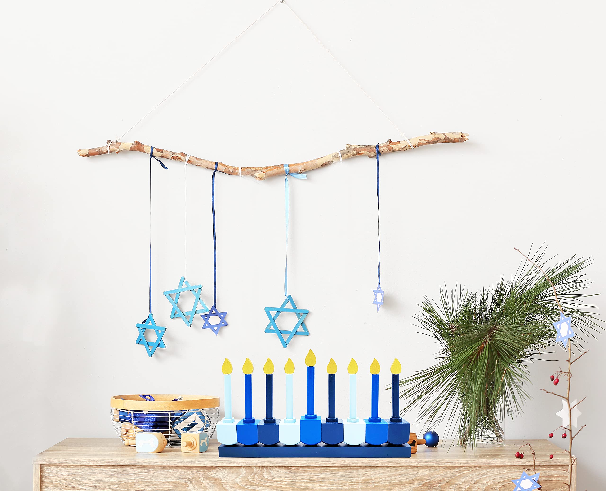 The Dreidel Company Hanukkah Children's Wooden Chanukah Menorah, Dreidel Design with Removable Candles - Image 4
