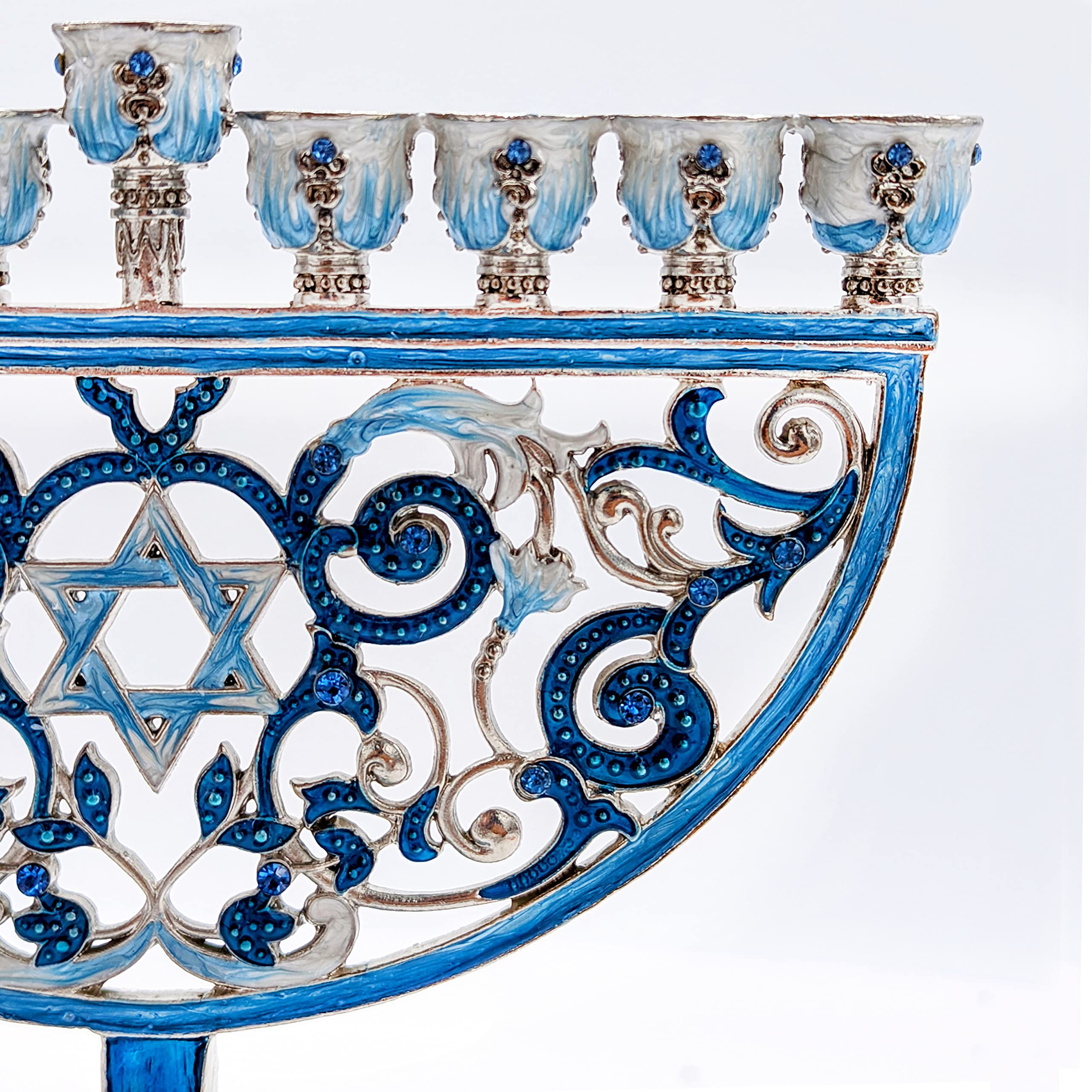 The Dreidel Company Hanukkah Menorah Hand Painted Enamel Star, of David 7 Inches Tall Enameled Metal Menorah - Image 3