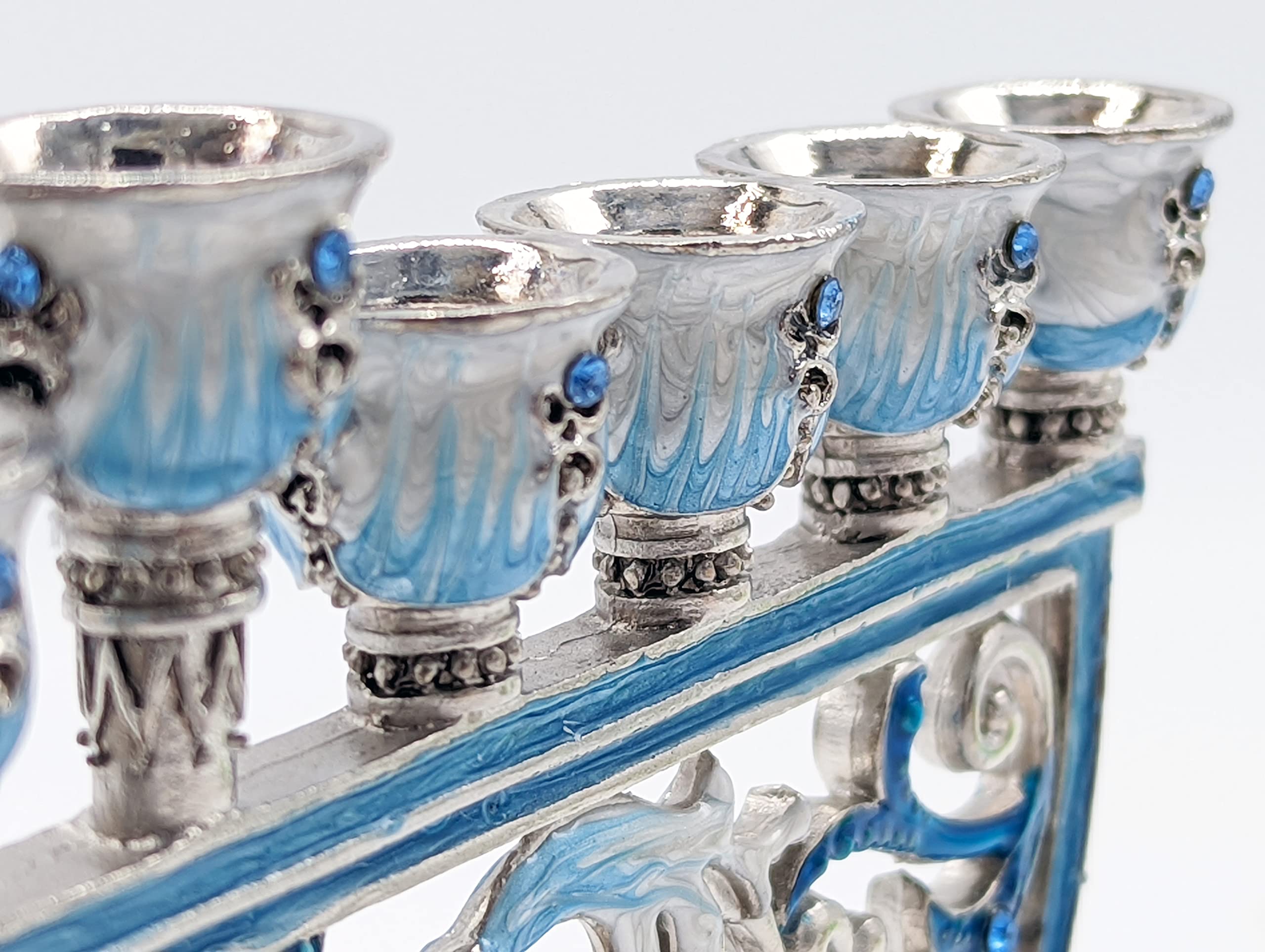 The Dreidel Company Hanukkah Menorah Hand Painted Enamel Star, of David 7 Inches Tall Enameled Metal Menorah - Image 5