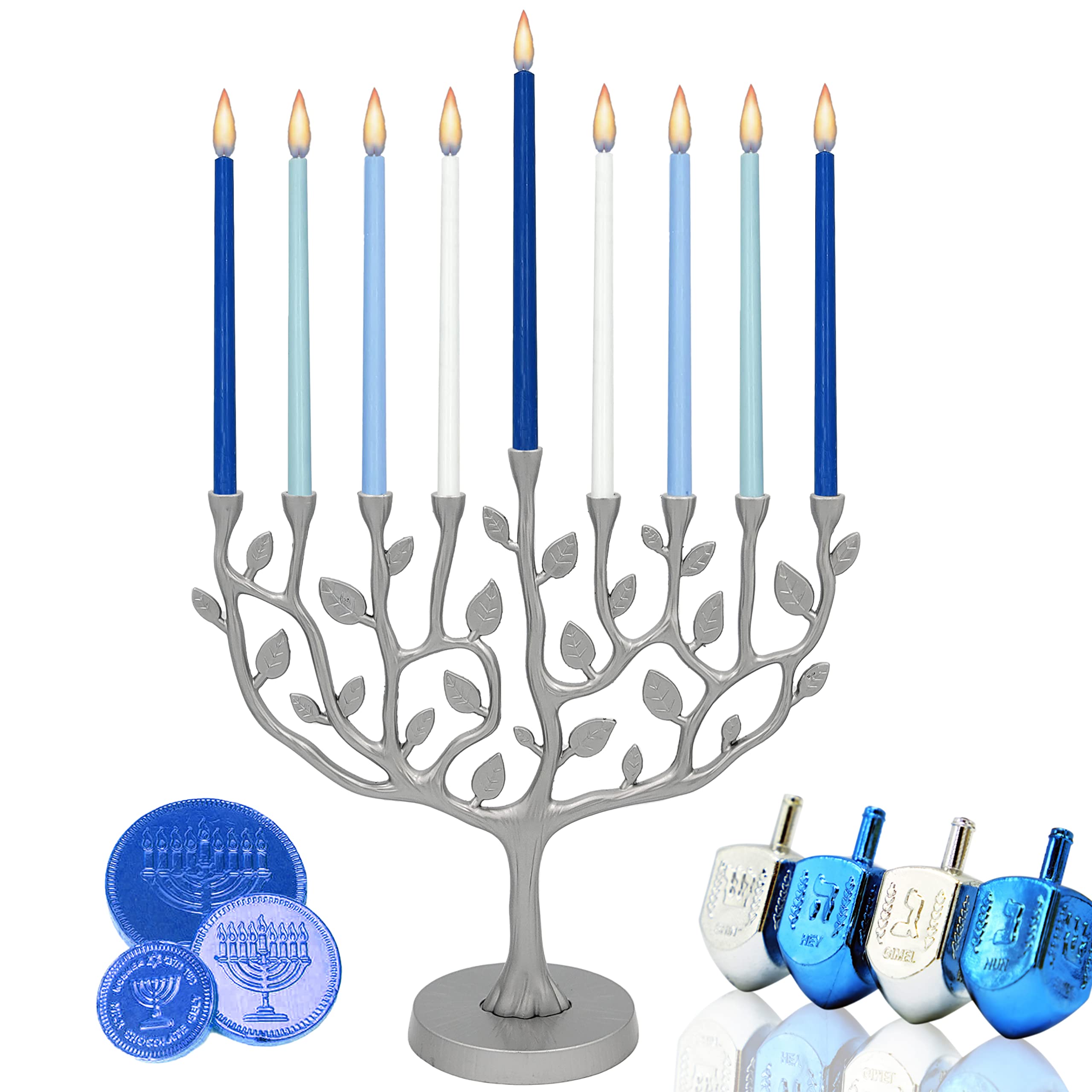 The Dreidel Company Hanukkah Menorah Large Tree of Life, Pewter Finish 11 Inches Long - Image 3