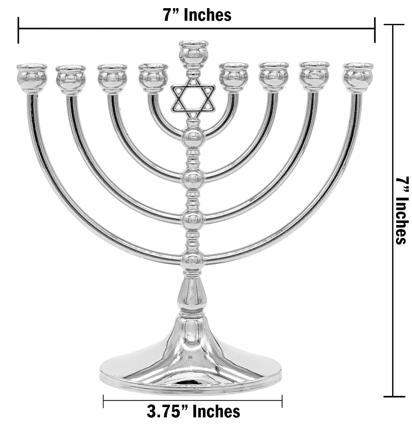 The Dreidel Company Hanukkah Menorah with Traditional Star Polished Aluminum Finish, Full Size 7 Inches Tall - Image 4