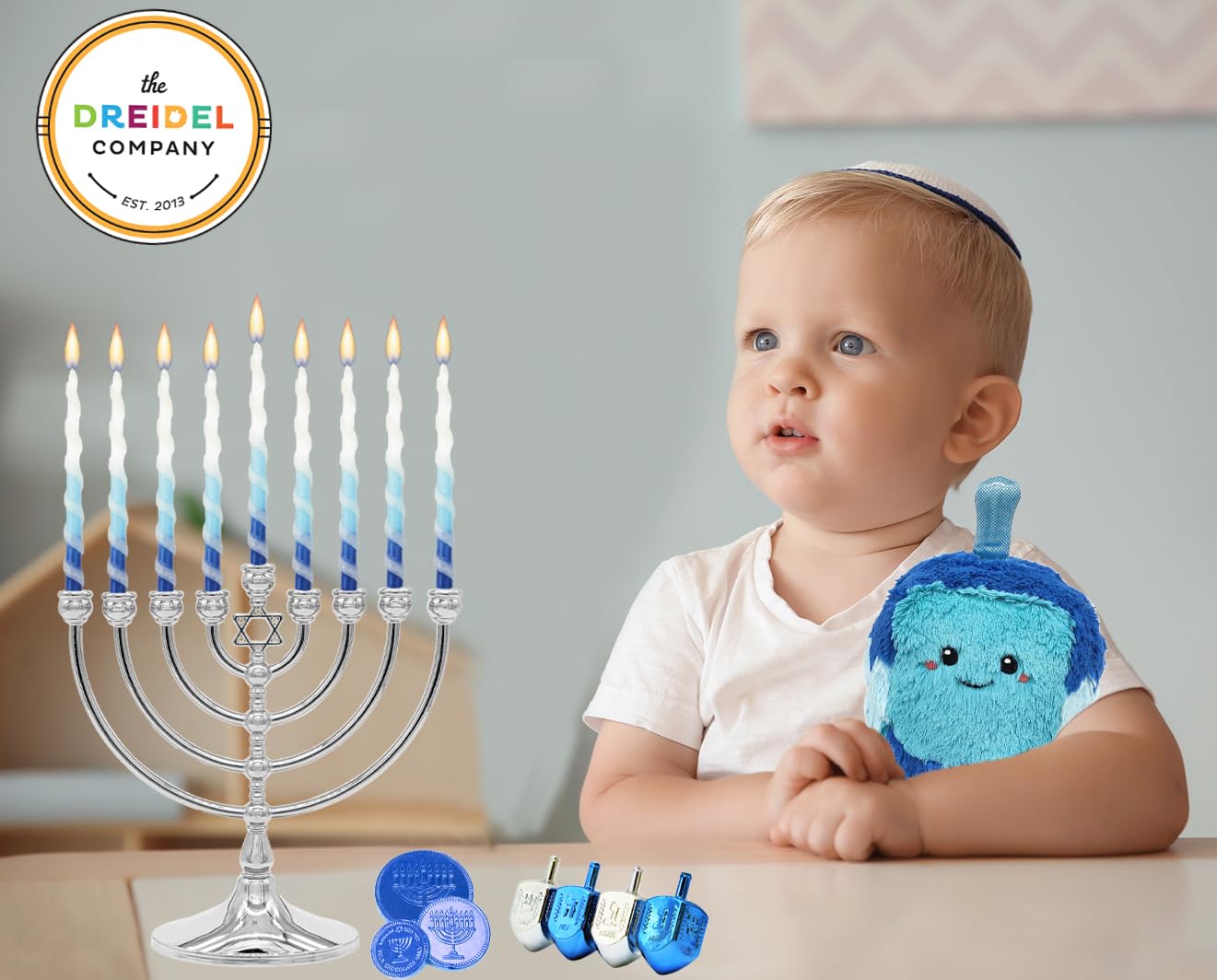 The Dreidel Company Hanukkah Menorah with Traditional Star Polished Aluminum Finish, Full Size 7 Inches Tall - Image 5