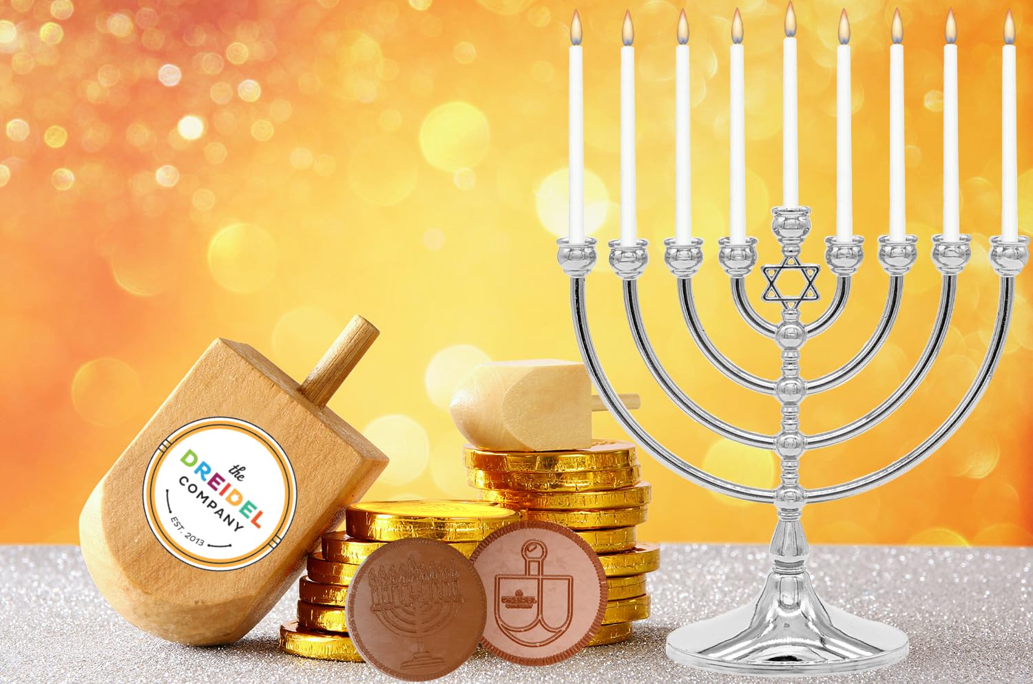 The Dreidel Company Hanukkah Menorah with Traditional Star Polished Aluminum Finish, Full Size 7 Inches Tall - Image 6