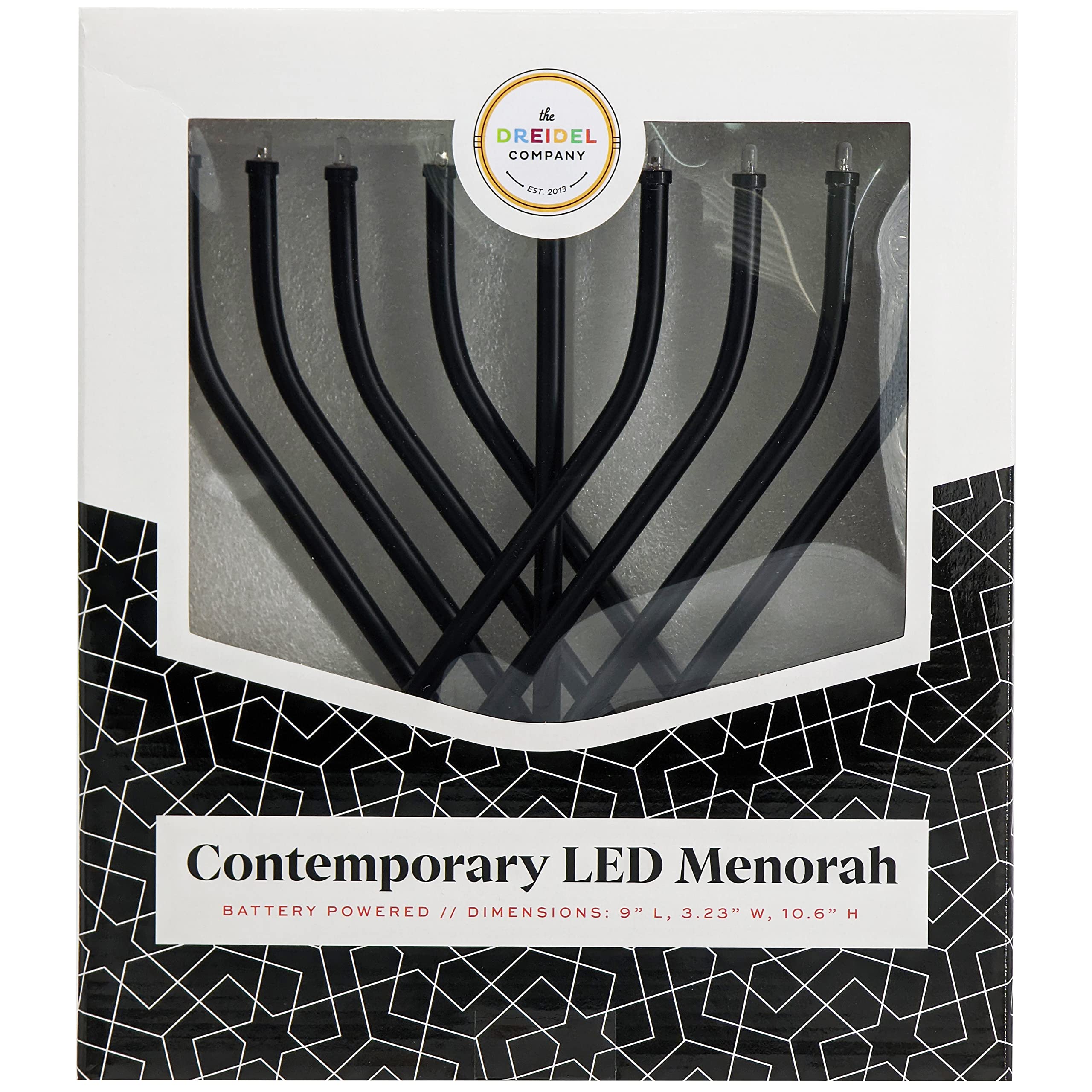 The Dreidel Company Hanukkah Silver Menorah Low Voltage Battery Powered Contemporary Metal Designed Menorah, LED Bulbs Electric, 10.6 Inches Tall - Image 3