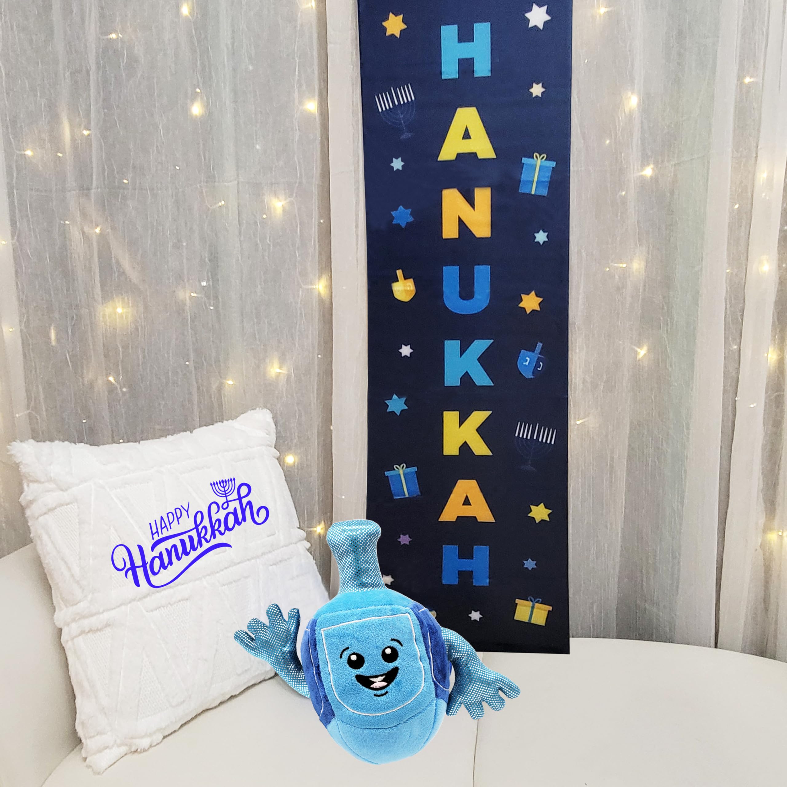 The Dreidel Company Kids Hanukkah Musical Plush Dreidel Plays 2 Hanukkah Songs, Stuffed Plushy Melodic Drydel Chanukah Spinning Top Toy Childrens Gift for Toddlers - Image 3