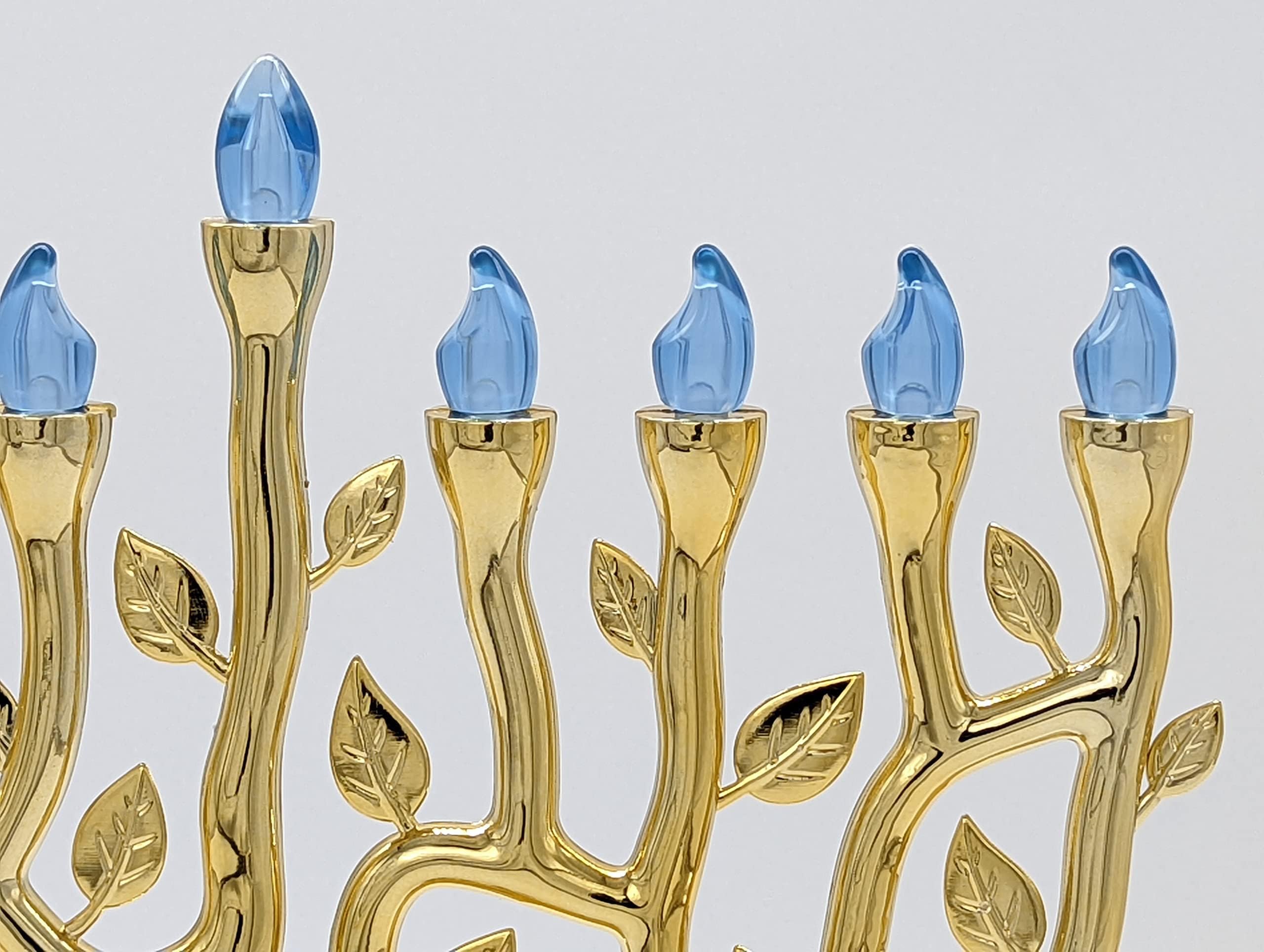 The Dreidel Company Large 12 Inch High LED Electric Silver Hanukkah Tree of Life Menorah - Includes a Micro USB 4' Charging Cable or Uses 3 AA Batteries (not Included) - Image 6