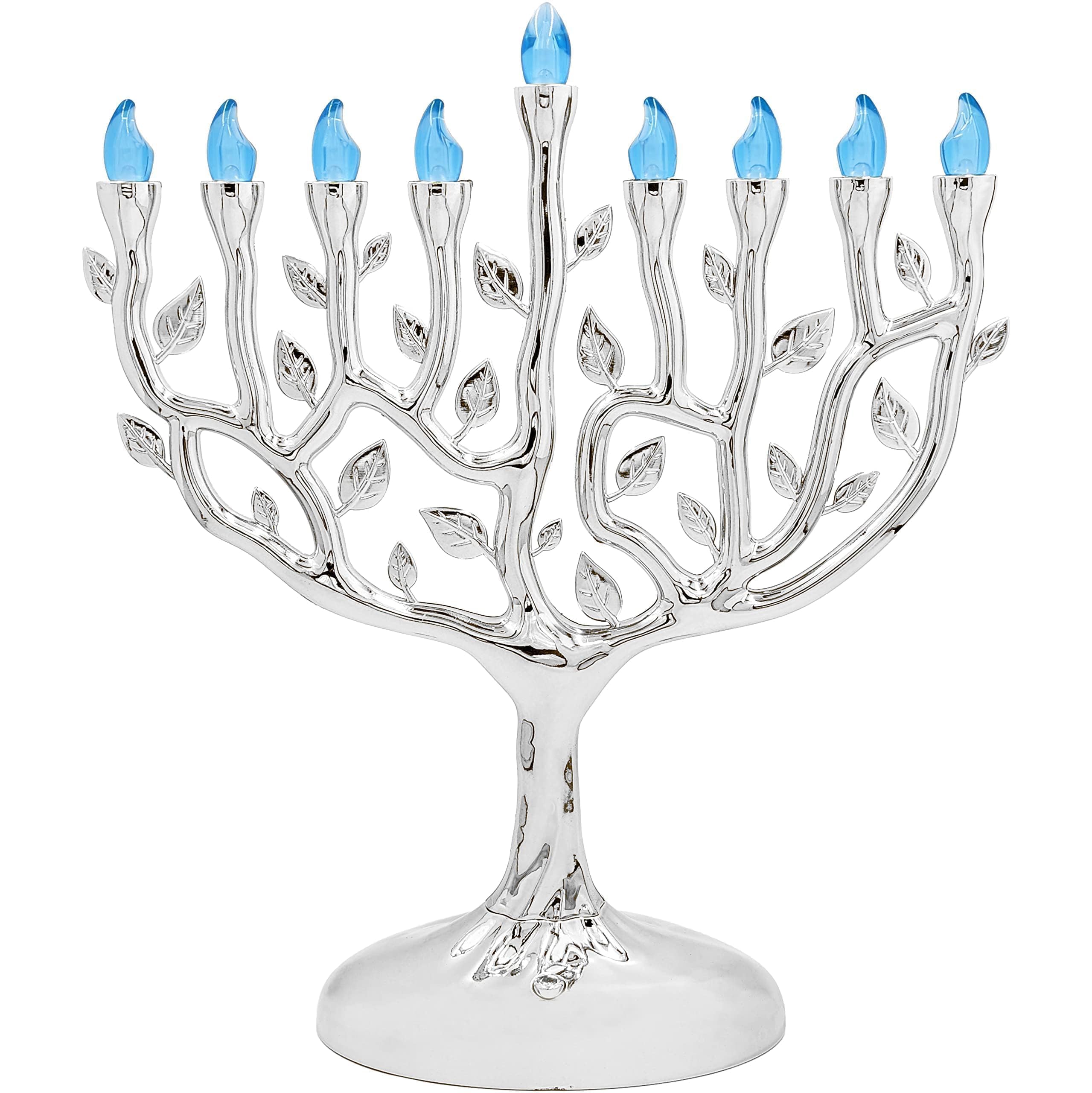 The Dreidel Company Large 12 Inch High LED Electric Silver Hanukkah Tree of Life Menorah - Includes a Micro USB 4' Charging Cable or Uses 3 AA Batteries (not Included) - Image 8