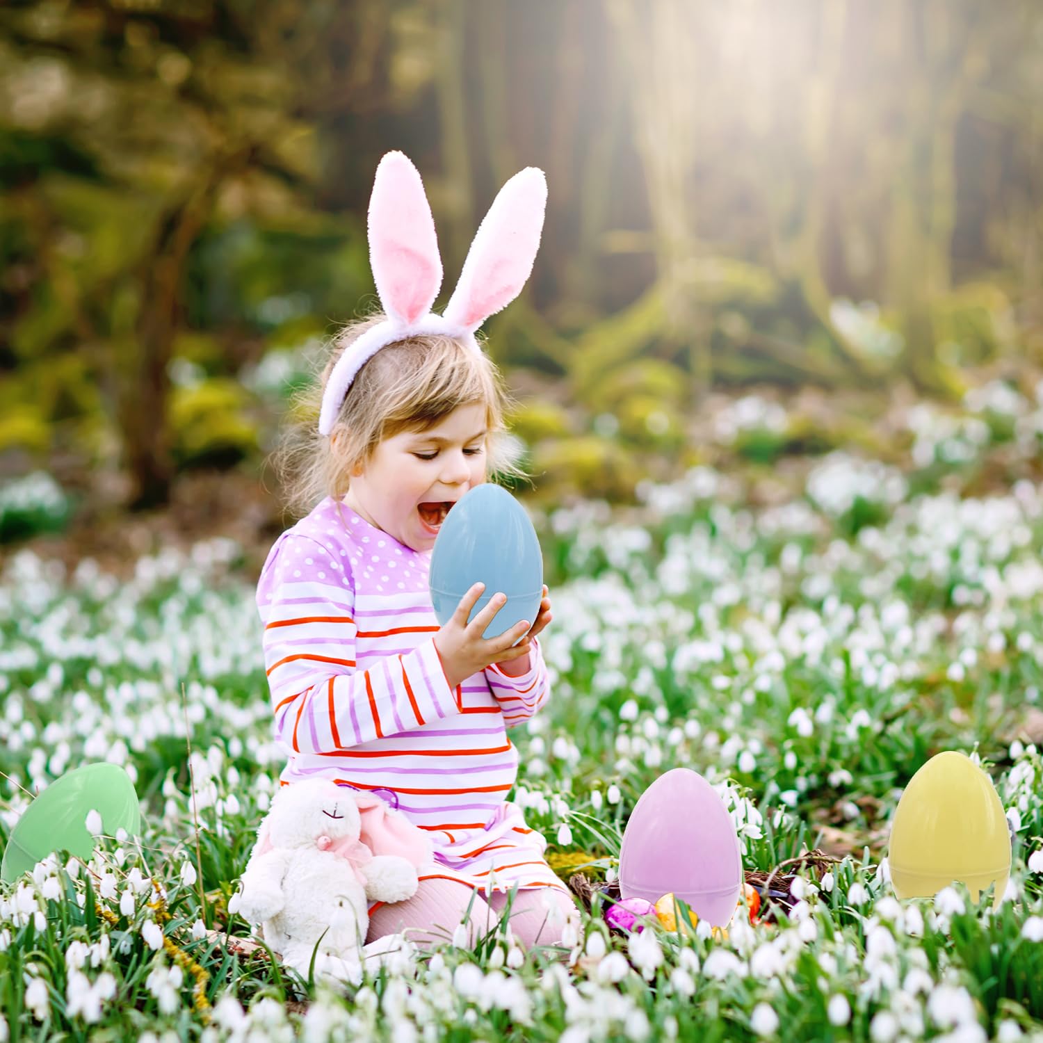 The Dreidel Company Massive Pastel Fillable Easter Eggs Colorful Bright Plastic Easter Eggs, Perfect For Easter Egg Hunt, Surprise Egg, Easter Hunt, 8" Giant Fillable Eggs (2-Pack) - Image 3