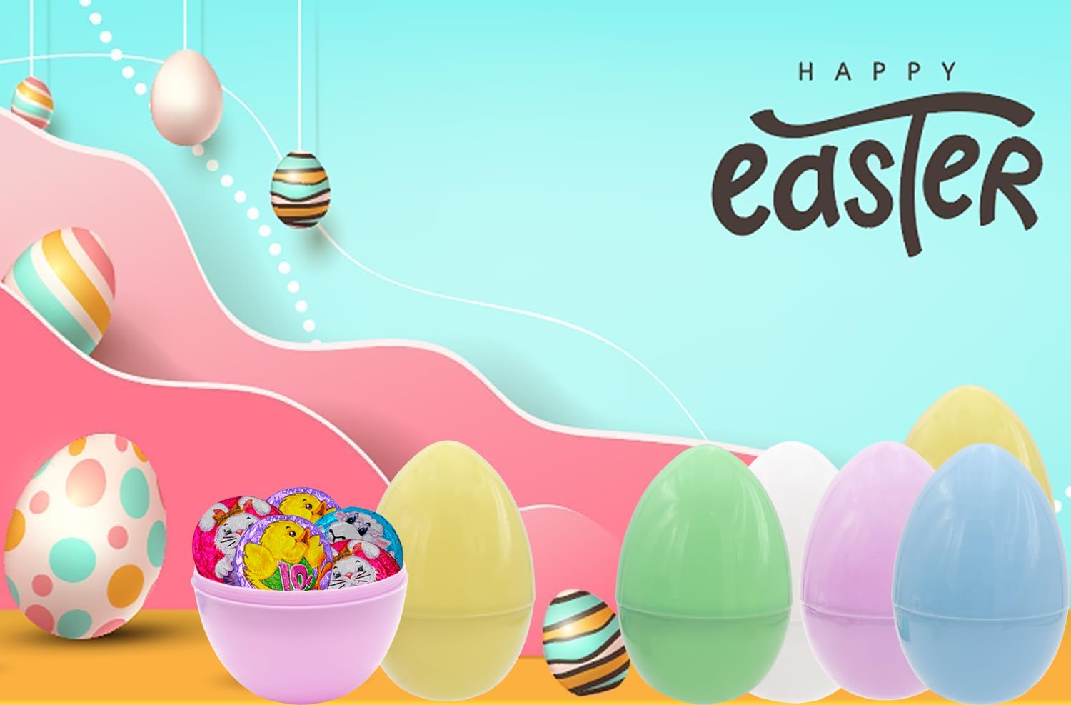 The Dreidel Company Massive Pastel Fillable Easter Eggs Colorful Bright Plastic Easter Eggs, Perfect For Easter Egg Hunt, Surprise Egg, Easter Hunt, 8" Giant Fillable Eggs (2-Pack) - Image 4