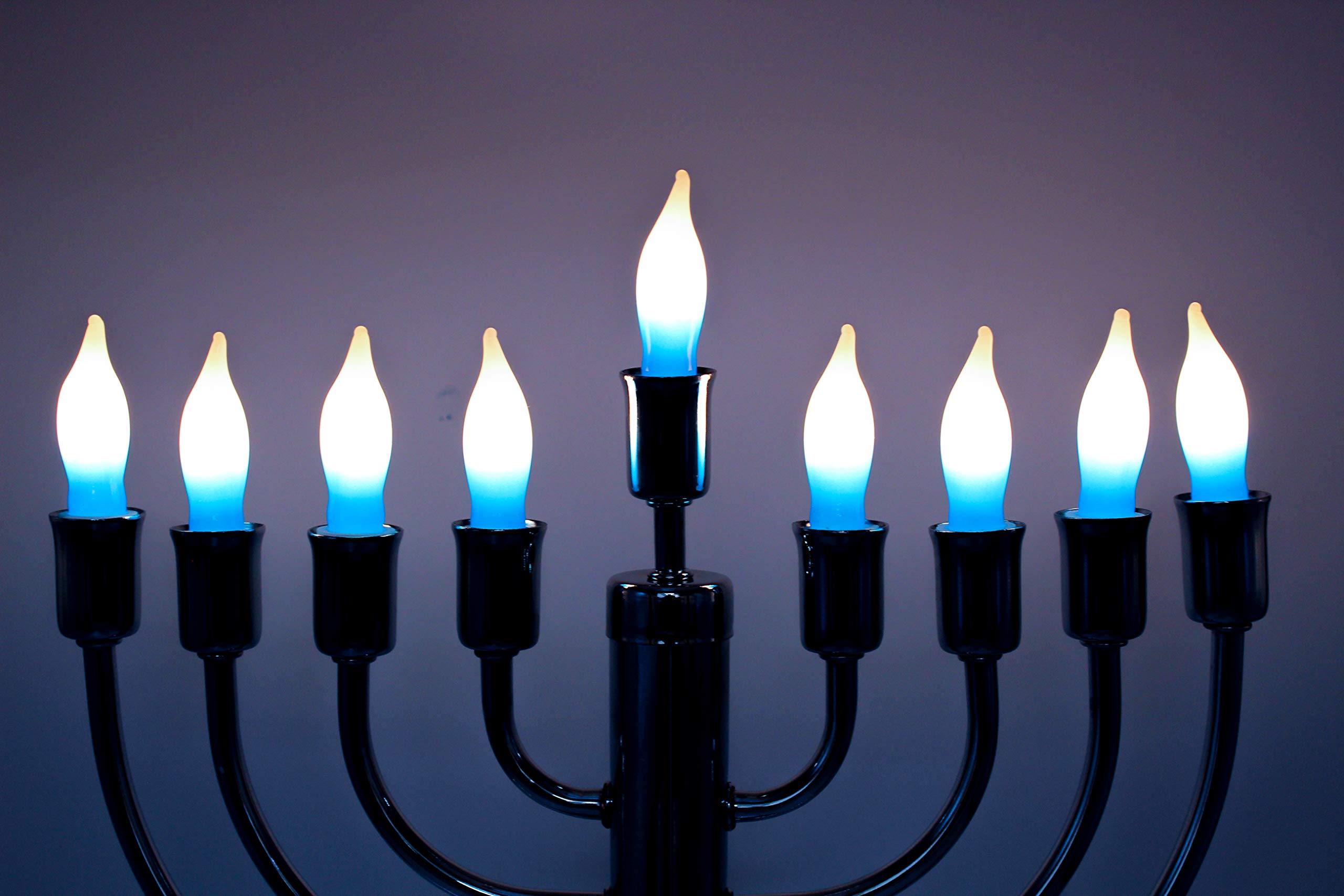 The Dreidel Company Menorah Bulbs, 9 Blue & White Electric Menorah Flame Shaped Replacement Bulbs, 4 watts - Image 4