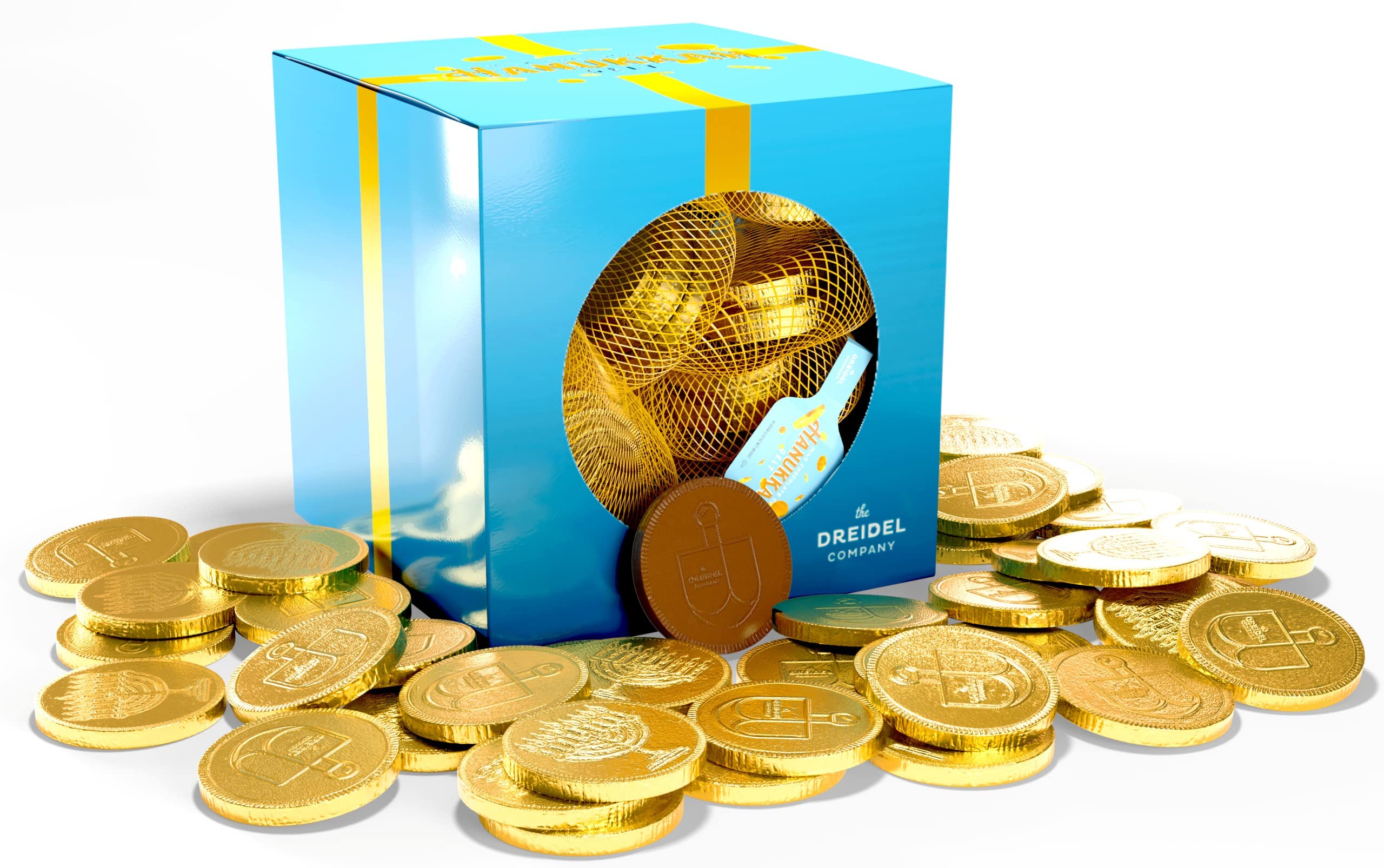 The Dreidel Company Mesh Bags Original Hanukkah Chocolate Gelt Gold Coins, with Dreidel and Menorah Design Made with Premium Belgian Milk Chocolate, Gluten Free, Non-Gmo, Kosher Certified 10 Count - Image 3