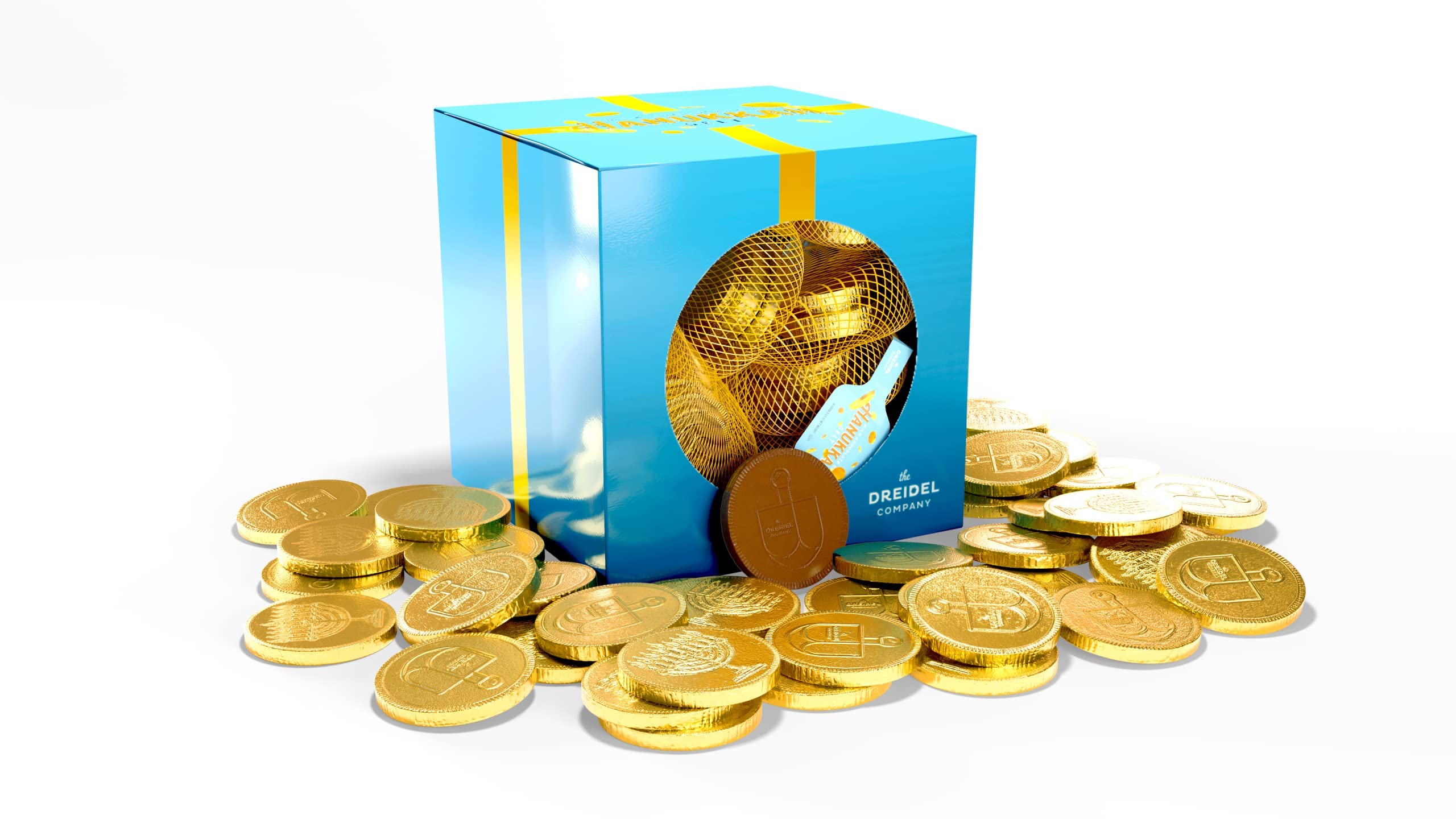 The Dreidel Company Mesh Bags Original Hanukkah Chocolate Gelt Gold Coins, with Dreidel and Menorah Design Made with Premium Belgian Milk Chocolate, Gluten Free, Non-Gmo, Kosher Certified 10 Count - Image 4