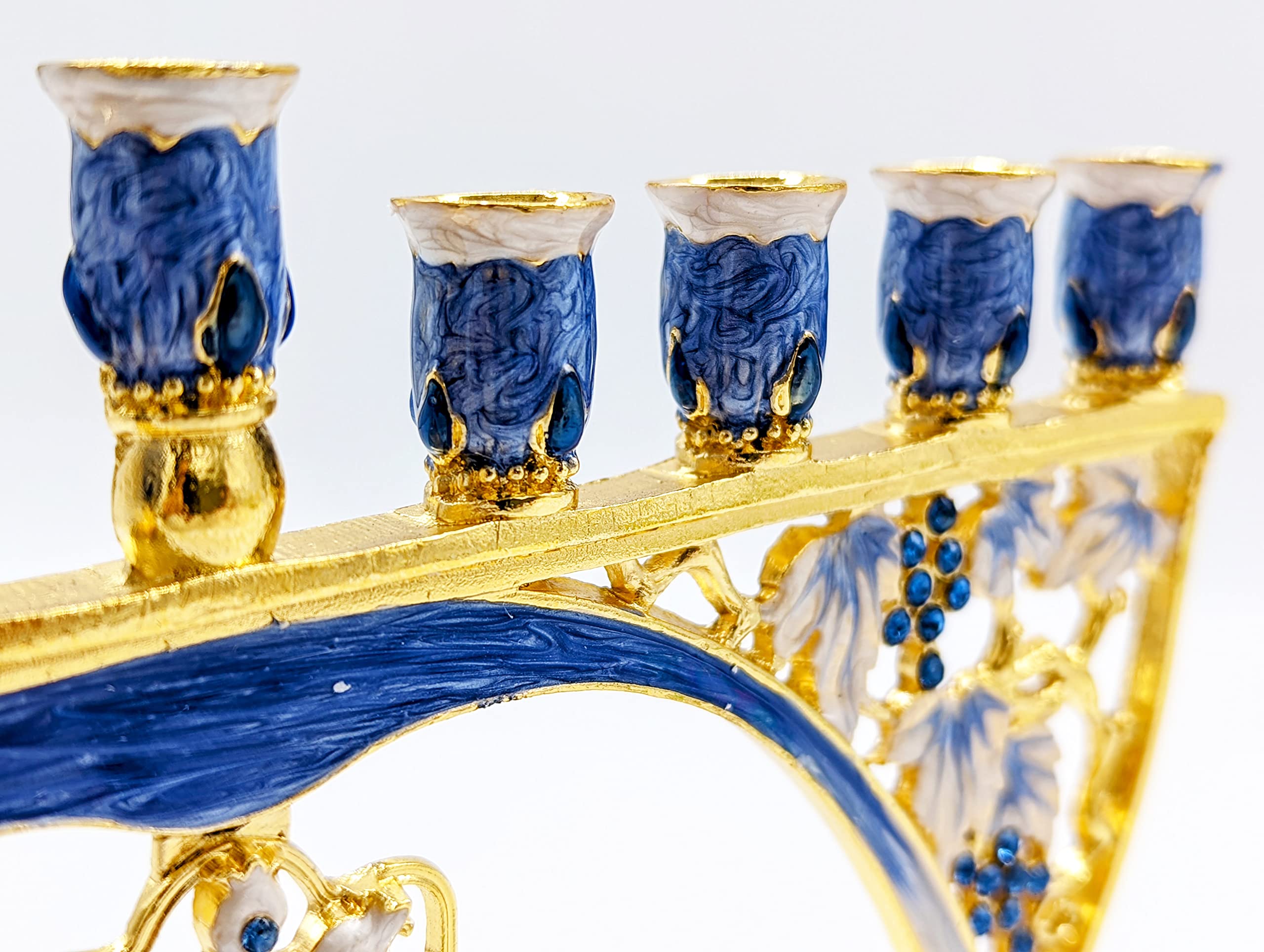 The Dreidel Company Meticulously Hand Painted Hanukkah Enamel Hamsa Menorah Artistic Candles Holder Fits All Standard Chanukah Candles- Menorah is 8 Inches High - Image 4