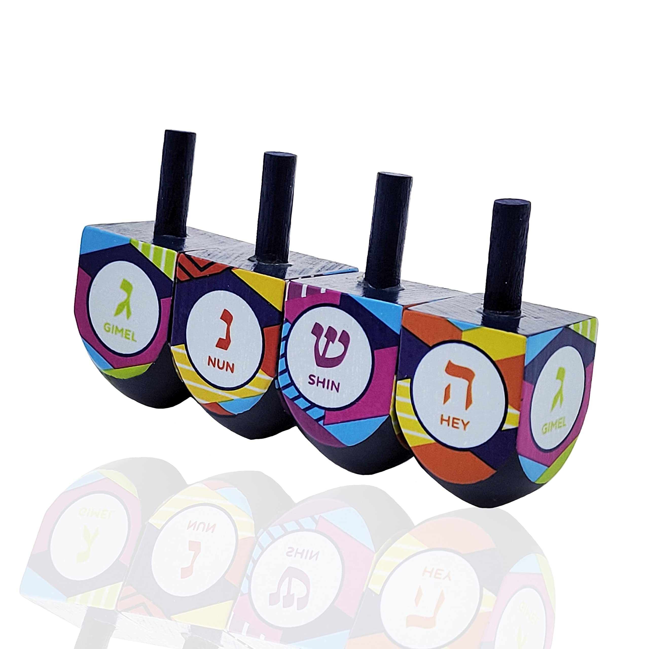 The Dreidel Company Multi Colored Hand Painted Wooden Dreidels, The Hanukkah Game, Let's Play Dreidel (4-Pack) - Image 4