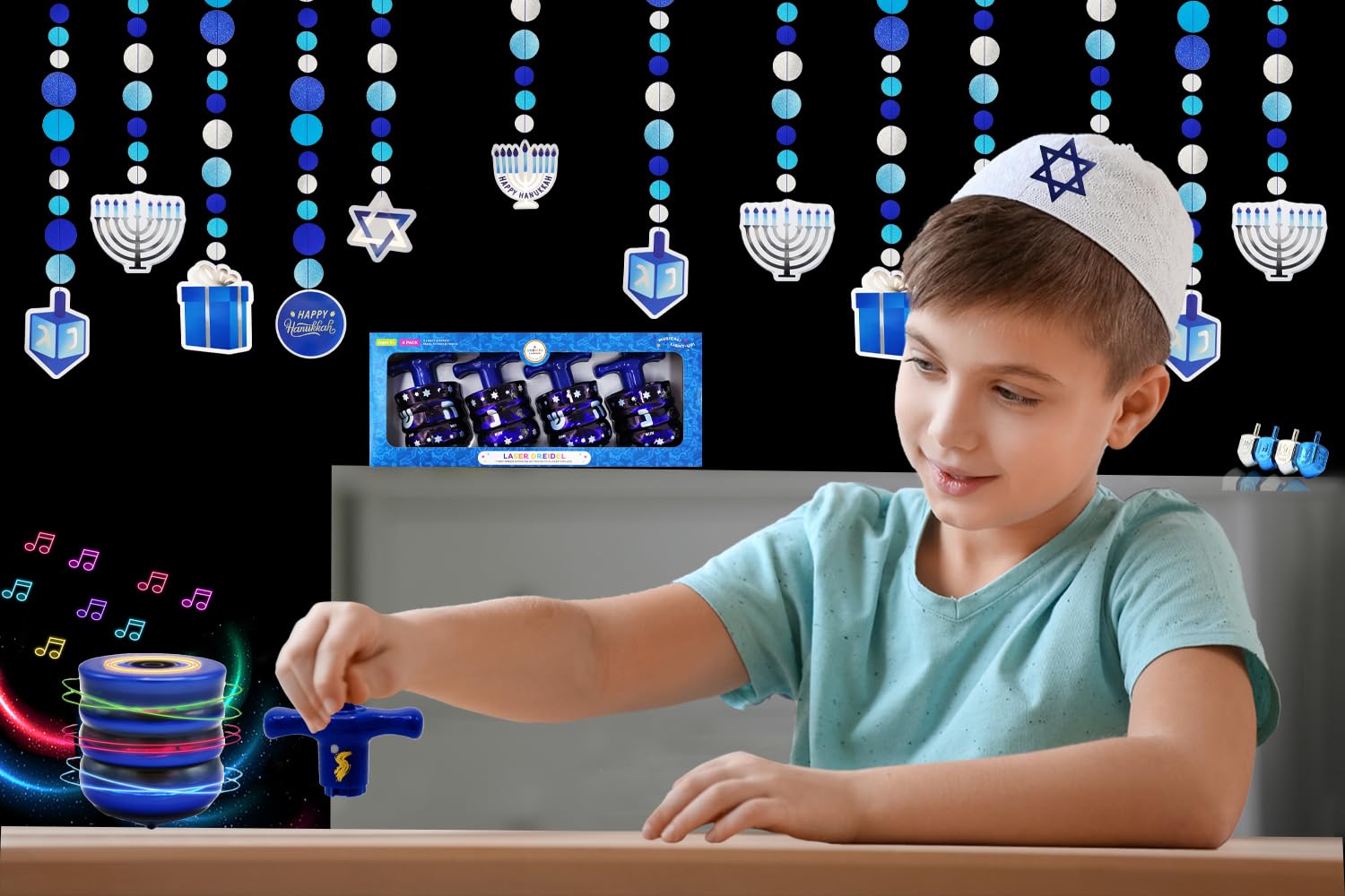 The Dreidel Company The Most Amazing Musical Light-Up Laser Dreidel for Chanukah/Hanukkah Fun Ages 3 & Up (2-Pack) - Image 4