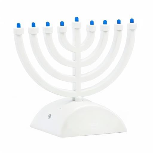 White Mini Electric Classic Menorah, Classic Hanukkah Menorah, 7.3" Inch LED Travel Menora, Batteries or USB Powered, Micro USB 4' Ft. Cable Included - Image 5